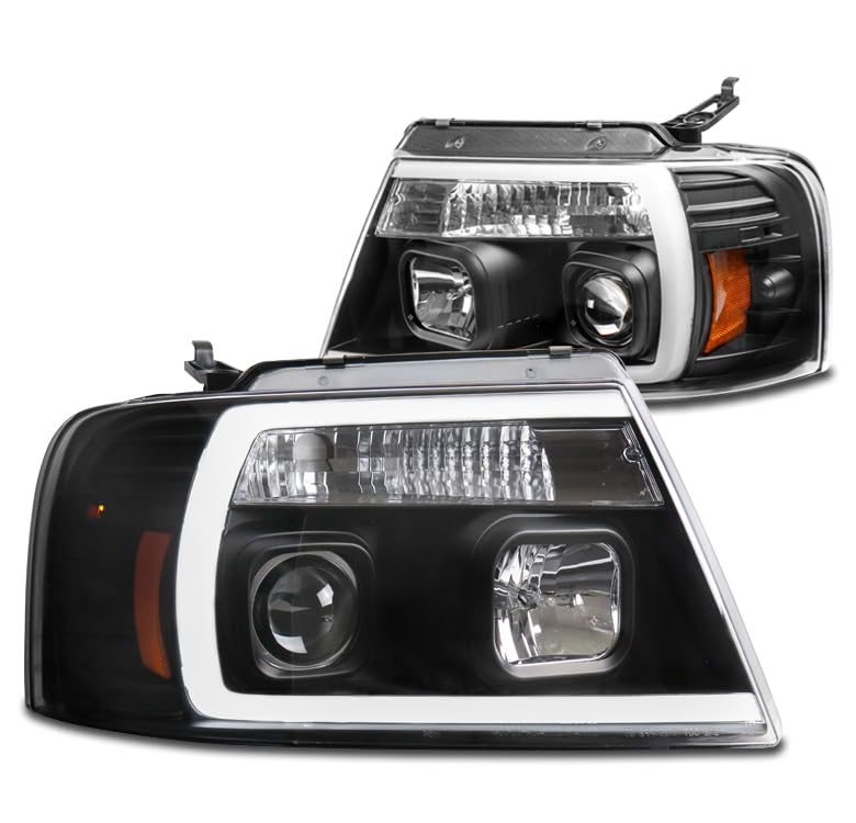 2004-2008 Ford F-150 LED Black Projector Headlights - High Performance Replacement Headlamps for Night Driving & Off-Road Use