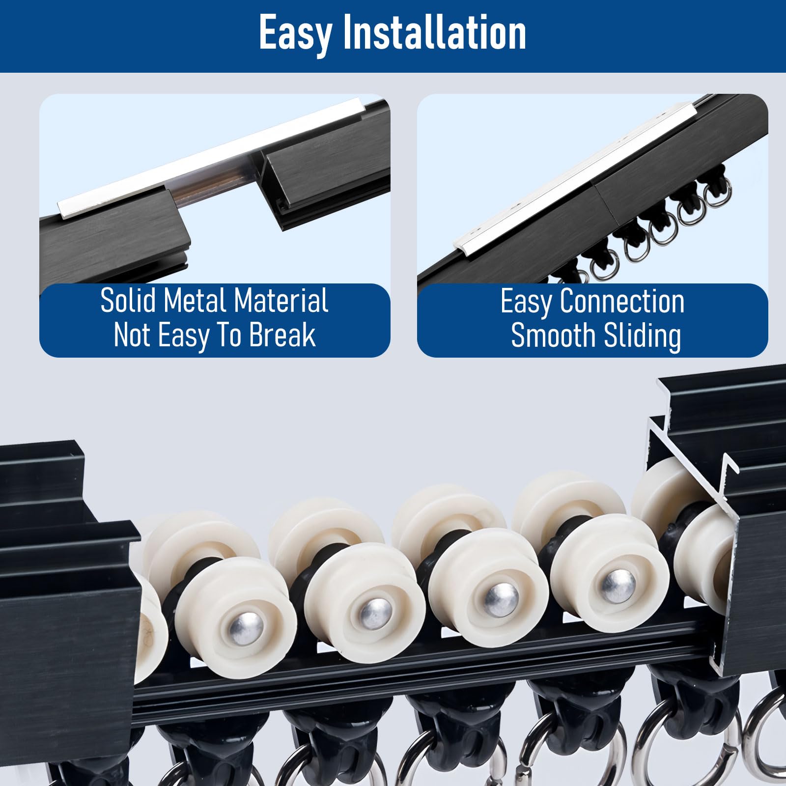 Heavy Duty Black Ceiling Curtain Track with Hooks - 12FT Room Divider Curtain Rod System for Living Room, Bedroom, Bathroom | Ceiling Mounted Curtain Rail for Home, Office, and Commercial Spaces