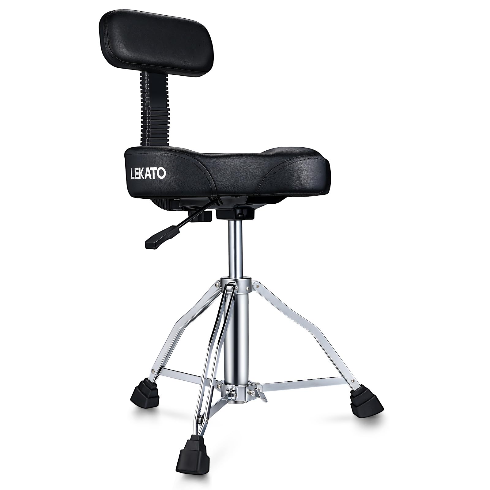 LEKATO Heavy Duty Hydraulic Drum Throne with Adjustable Height & Backrest - Motorcycle Style Drum Stool for Adult Drummers - Perfect for Drum Practice, Studio Sessions & Live Performances