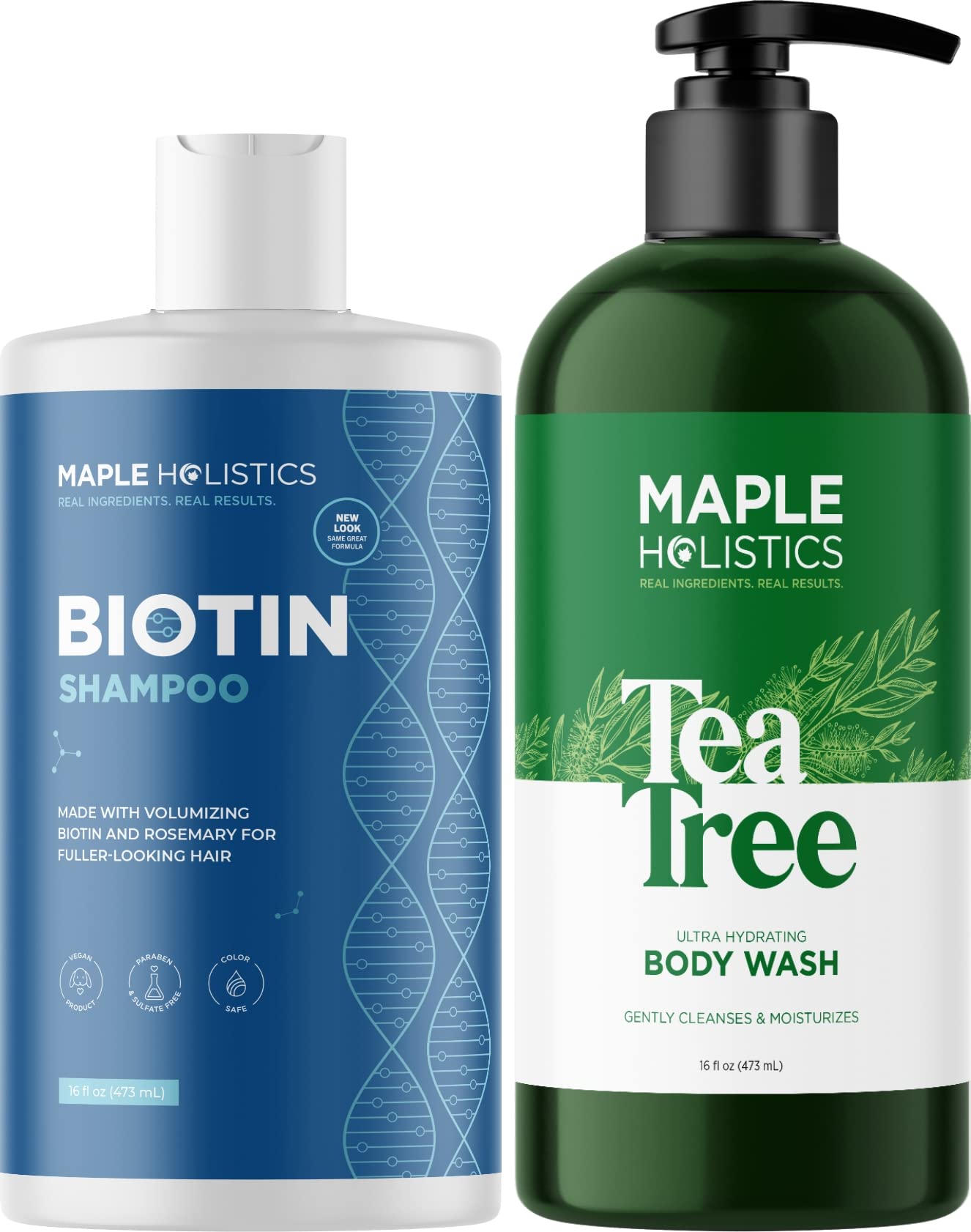 Biotin Volumizing Shampoo & Hydrating Body Wash Set - Sulfate-Free Tea Tree Oil Formula for Thinning Hair, Dry Scalp & Dry Skin Care - Hair Growth & Moisturizing Solution for Daily Shower Routine