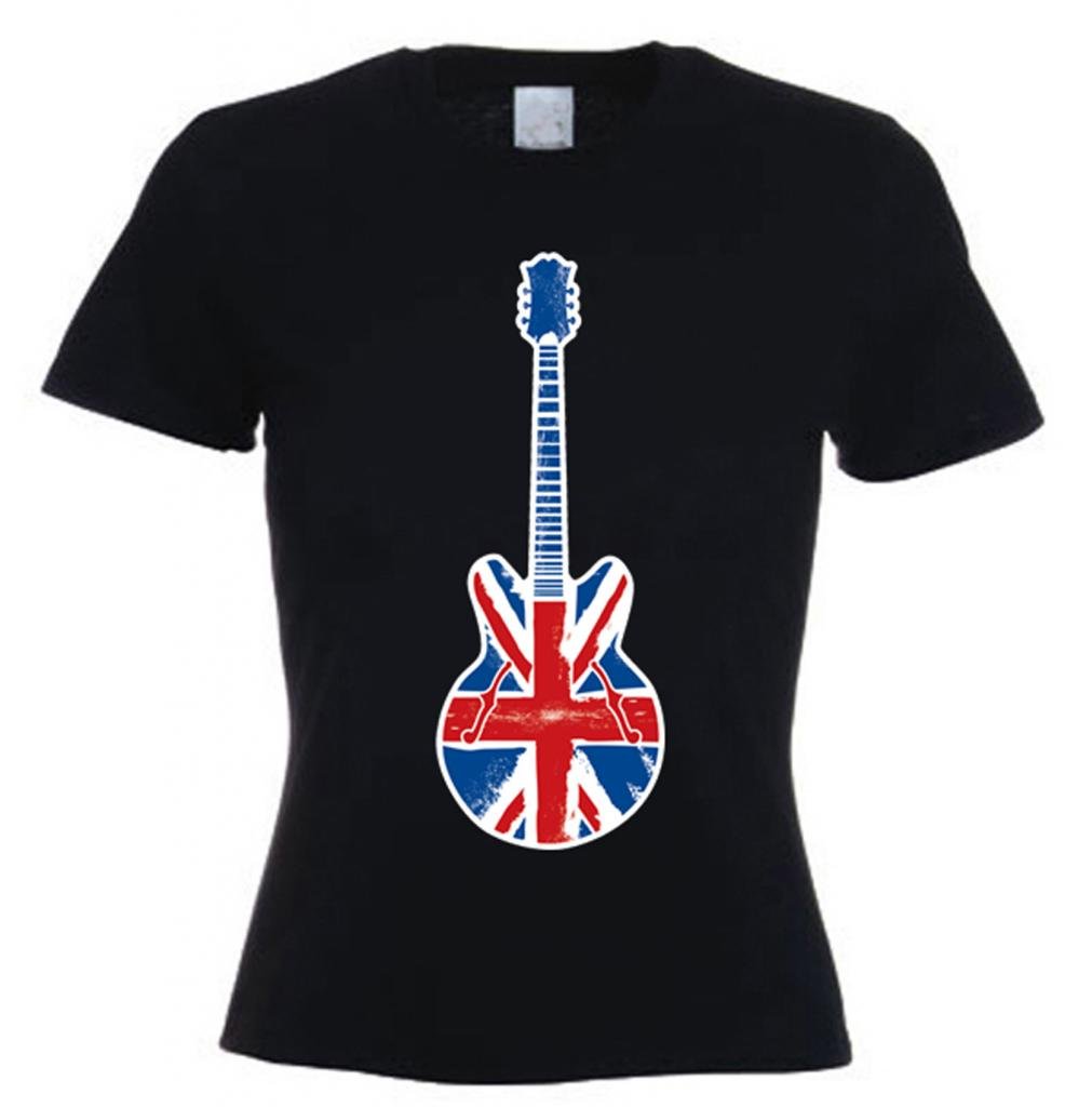 Women's Tribal Union Jack Guitar Print T-Shirt | Stylish British Rock Music Tee for Concerts & Casual Wear