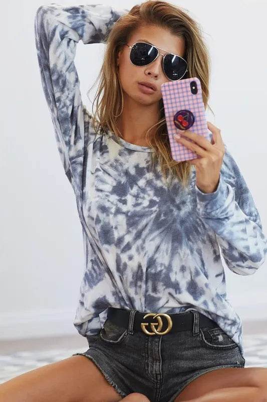 BiBi Tie Dye Print Terry T-Shirt for Women | Soft Cotton Casual Tee | Perfect for Summer Outfits, Beach Wear & Lounge