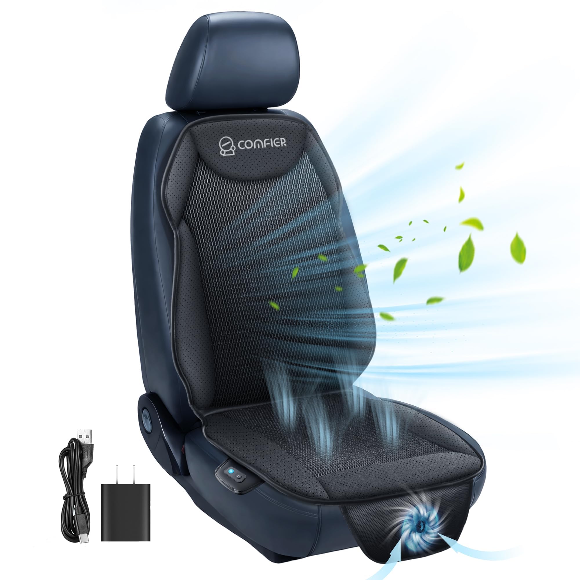 COMFIER 12V Cooling Car Seat Cover Cushion - Universal Front Seat Cooling Pad for Cars, Trucks & SUVs | Stay Cool on Long Drives & Hot Summer Days
