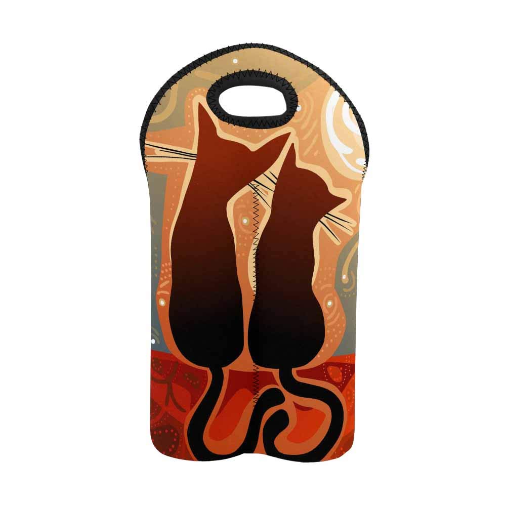InterestPrint Insulated Neoprene Wine Carrier Tote Bag - Holds 2 Bottles, Keeps Wine Protected - Perfect for Picnics, Parties & Gifts - Cats in Love & Moonlight Roof Design