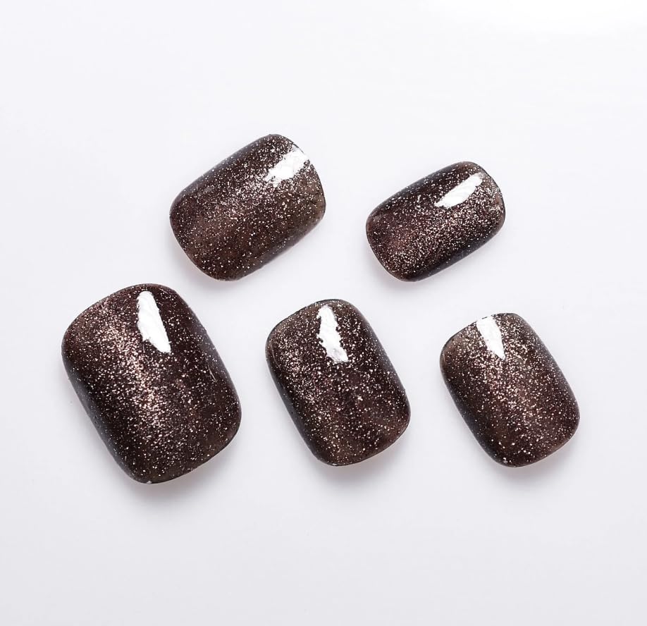 Curvlife Press on Nails Acrylic Fake Nails - Gray Star Design Full Cover False Nails Kit with Glue & Adhesive Tabs - 30pcs Reusable Artificial Nails for Parties, Weddings & Everyday Wear