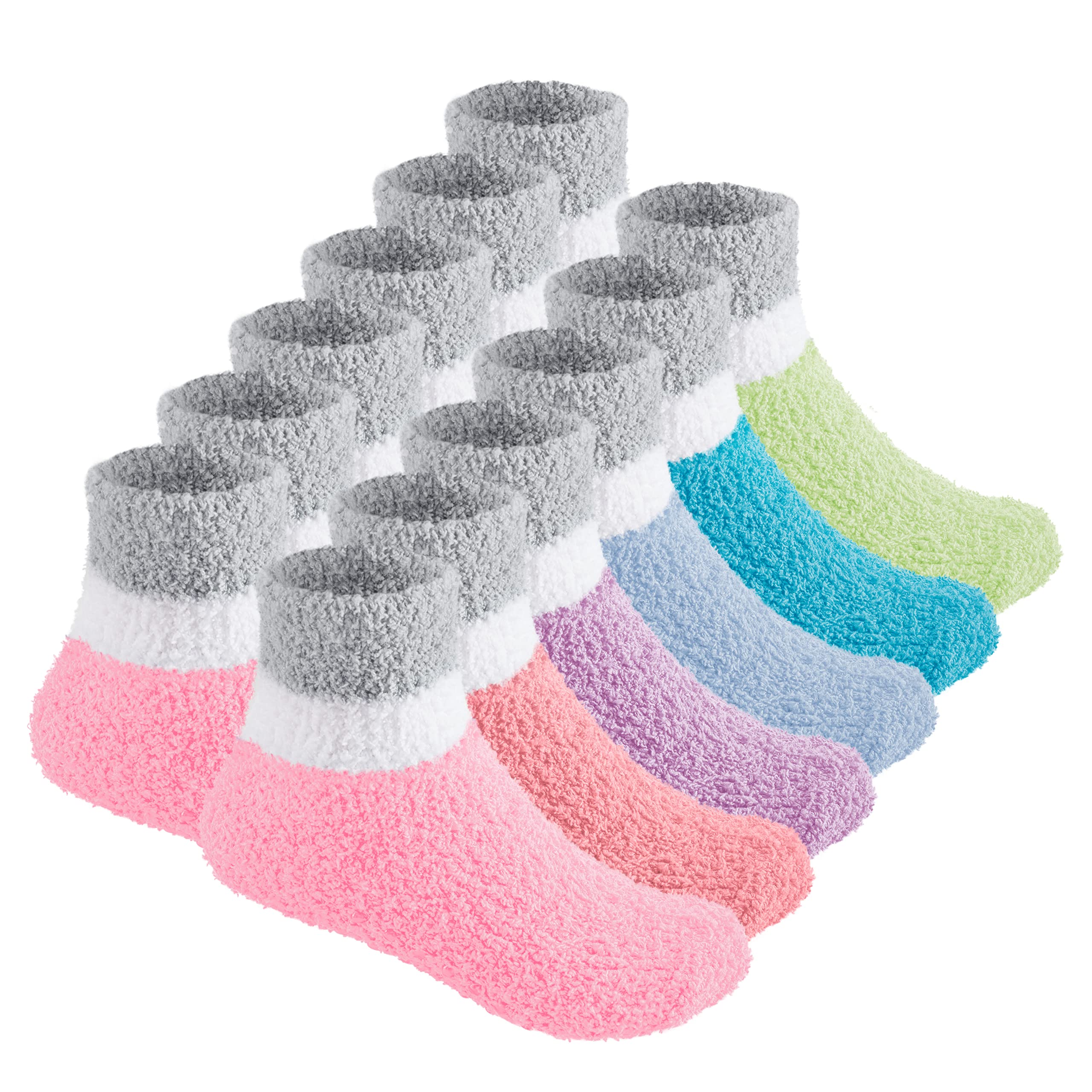 Debra Weitzner 6 Pairs Warm Fuzzy Socks for Kids with Non-Slip Grippers - Cozy Toddler Slipper Socks for Indoor Play, Winter Comfort & Home Wear