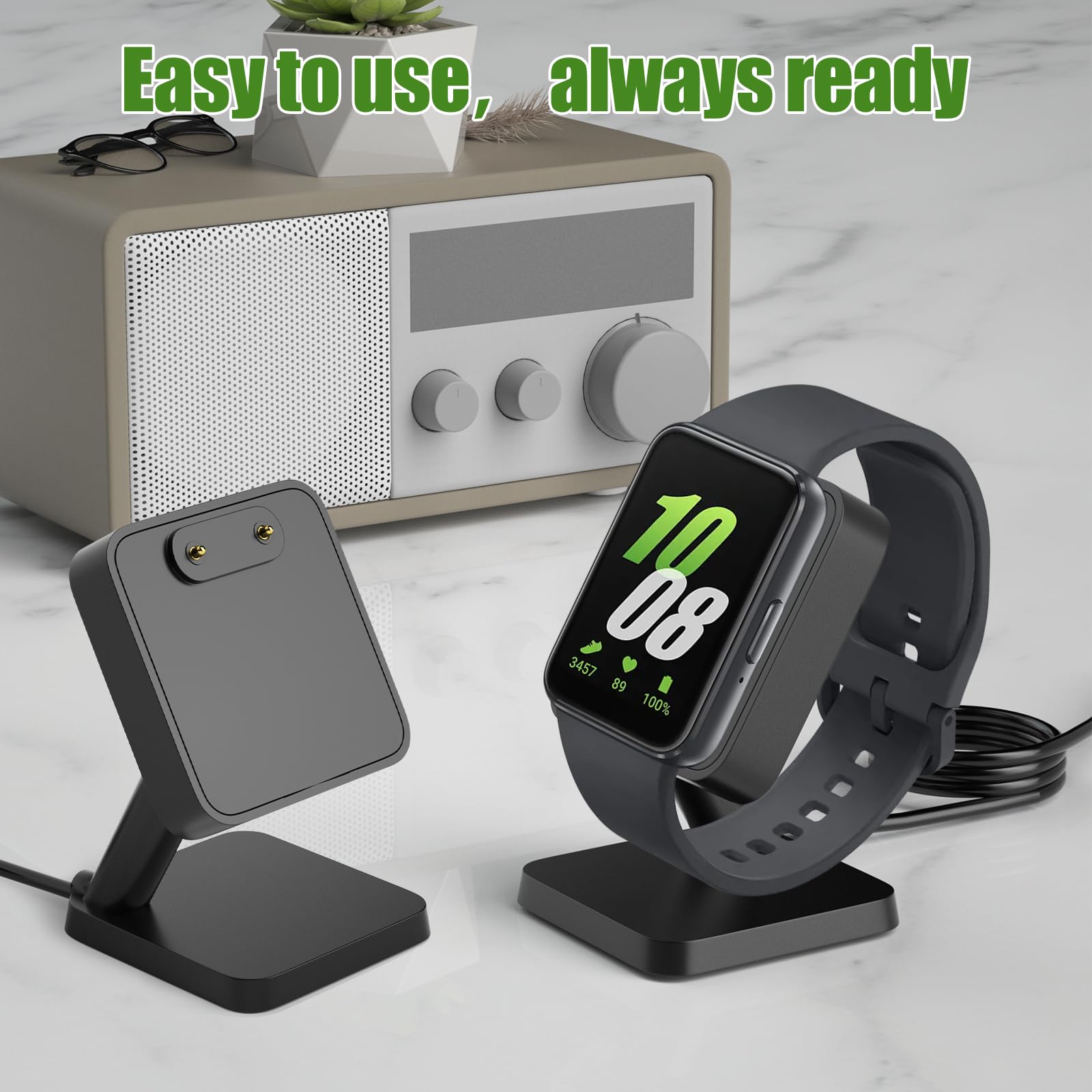 Samsung Galaxy Fit 3 Magnetic Charger Dock Stand - Fast Charging Cable & Dock for SM-R390 | Replacement Accessory (Black) | Perfect for Home, Office & Travel Use