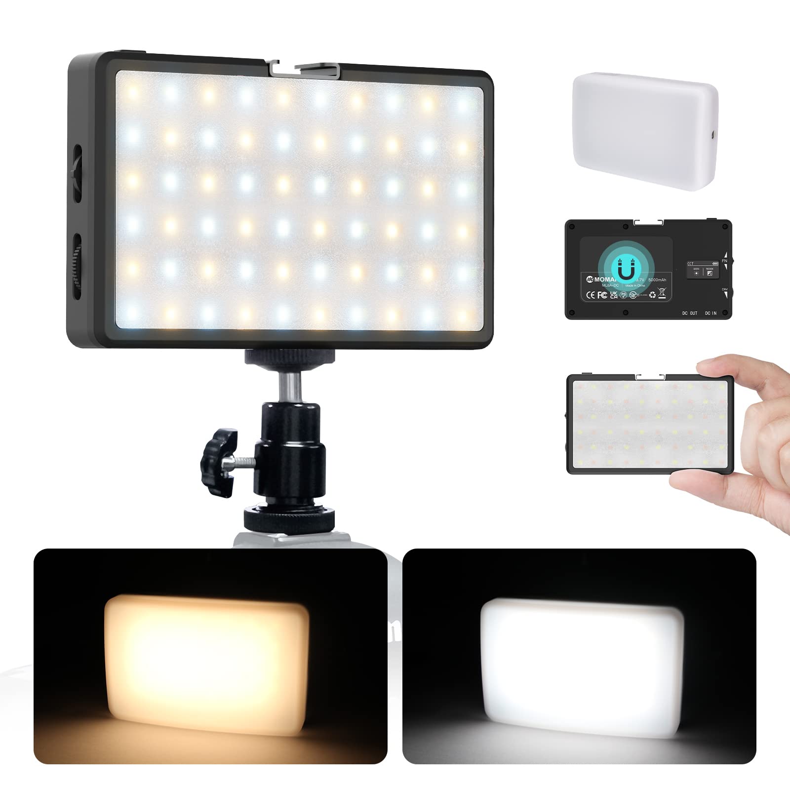Professional LED Video Light for Photography & Videography - Moman Portable 5000mAh Camera Light with Cold Shoe Mount, CRI 98+ Dimmable 2500-9000K - Perfect for YouTube, Vlogging, Live Streaming & Studio Lighting