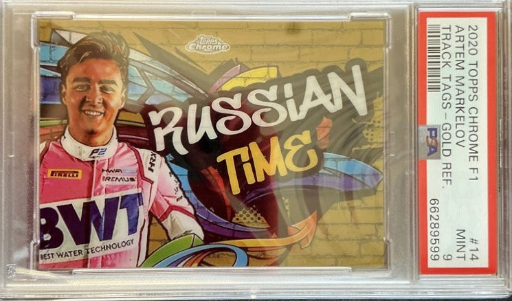 PSA 9 2020 Topps Chrome F1 Artem Markelov #14 Gold Track Tags 47/50 - Rare Racing Collectible for Display & Investment
