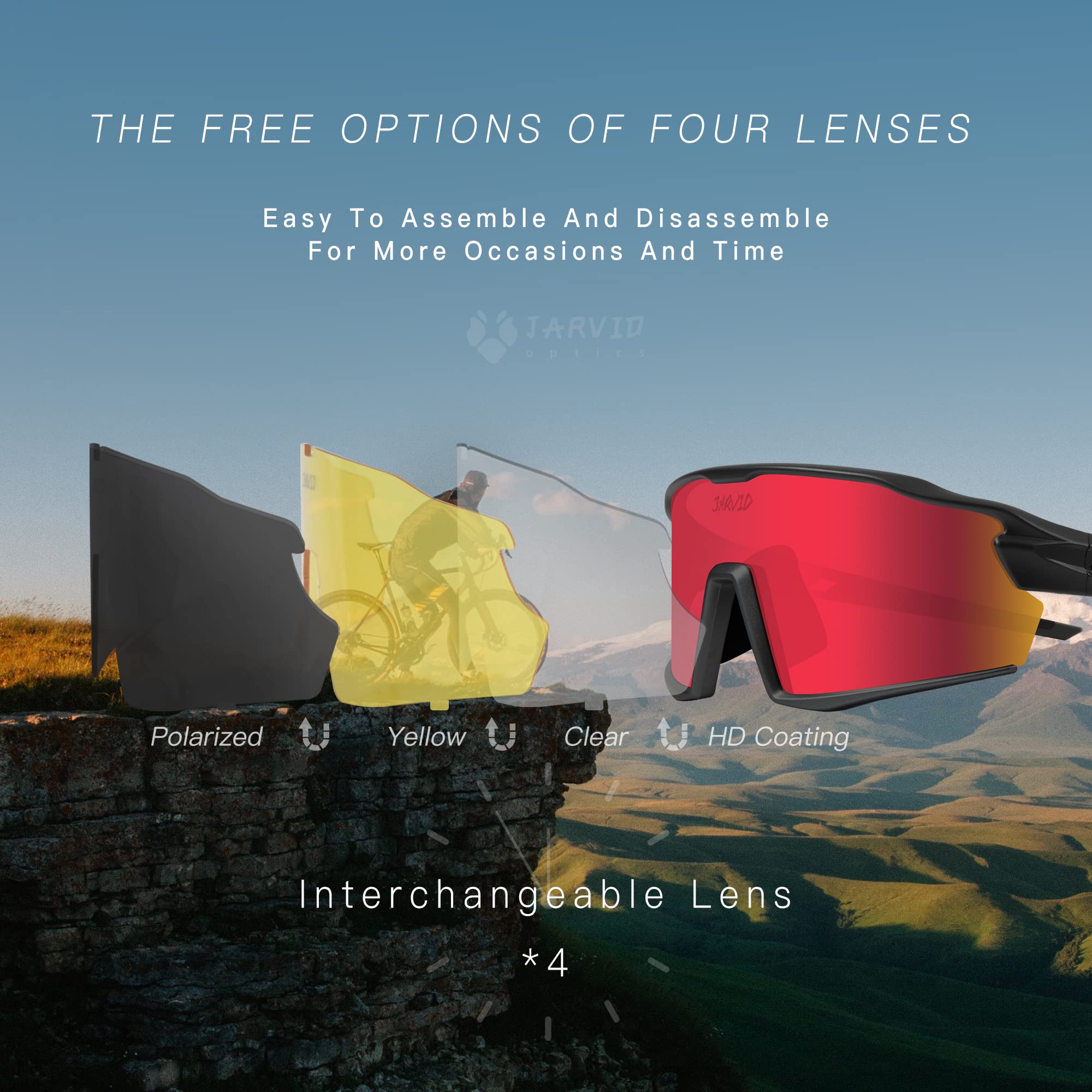 Polarized Cycling Glasses for Men & Women - UV Protection Sports Sunglasses with 4 Interchangeable Lenses for Biking, Running & Outdoor Activities