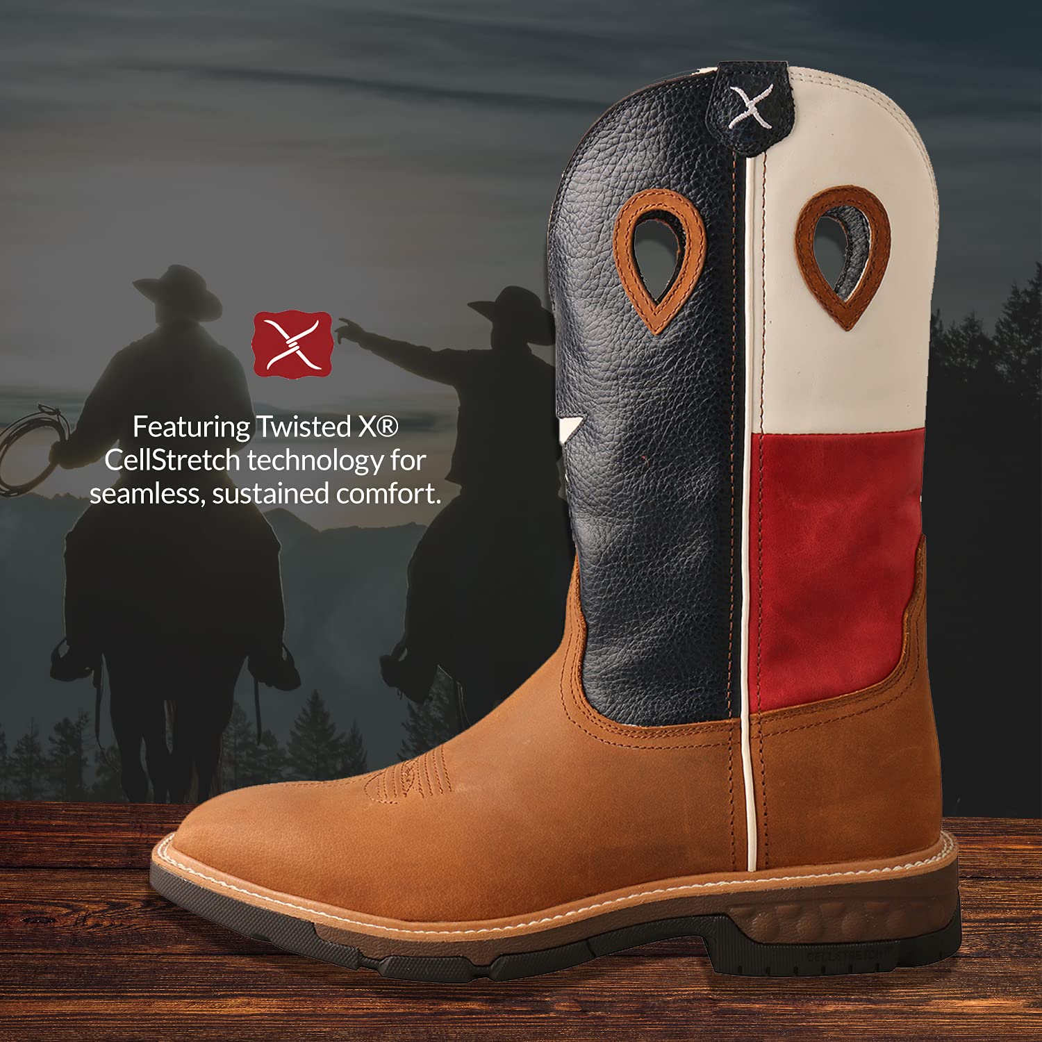 Twisted X Men's Texas Flag Western Work Boots - Nano Composite Toe, Light Brown, Size 10 EE (US) - Durable & Comfortable for Ranch Work, Construction & Outdoor Activities