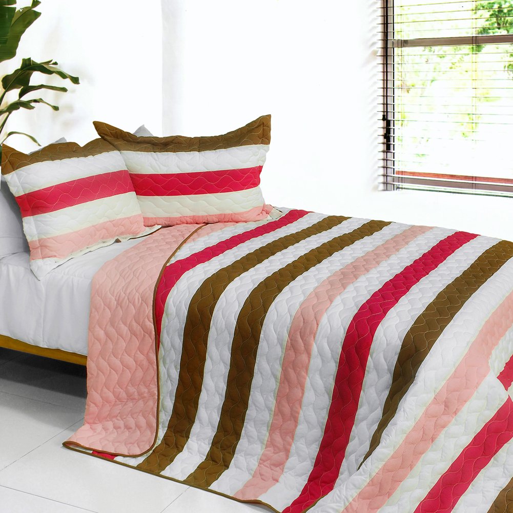 Touch of Love 3-Piece Vermicelli-Quilted Patchwork Quilt Set - Full/Queen Size Bedding - Cozy & Stylish for Master Bedroom, Guest Room, or Dorm Decor
