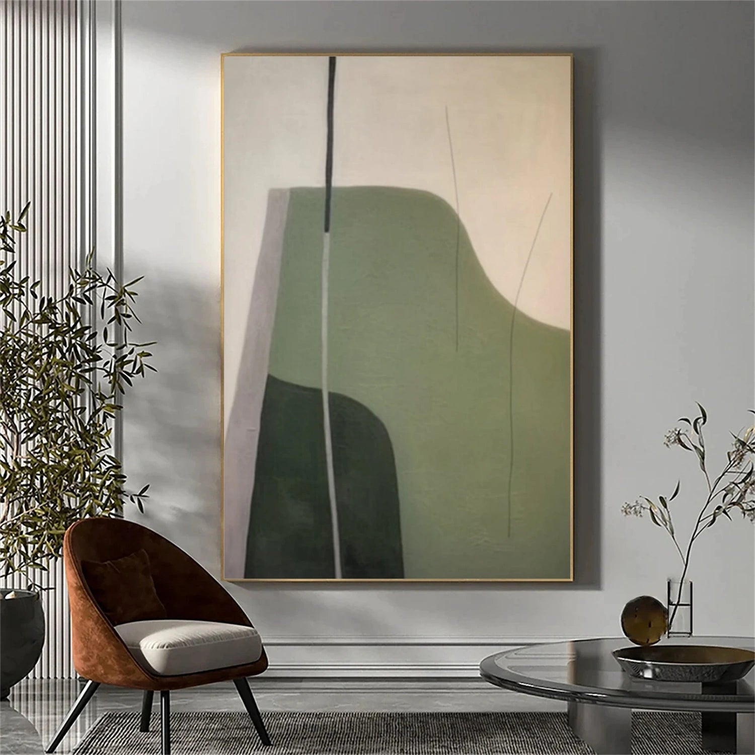 Abstract Wall Art #BG119 - Beige & Green Modern Canvas Painting for Living Room, Bedroom & Office Decor