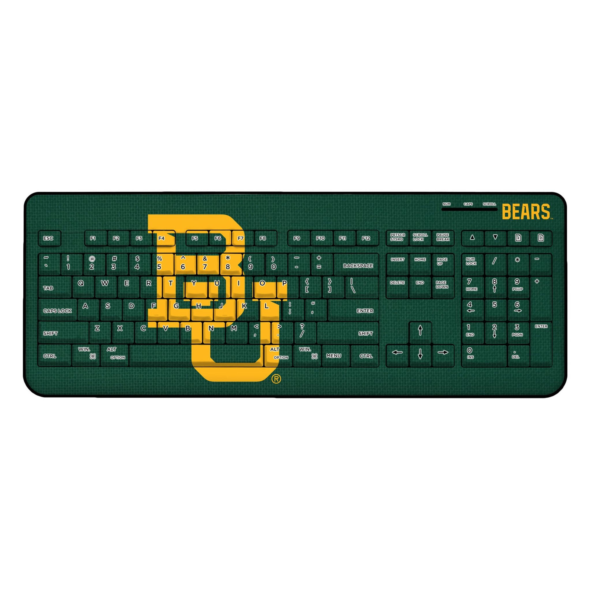 Baylor University Bears Wireless USB Keyboard - Ergonomic Design for Gaming, Office & Home Use - Compatible with PC, Laptop & Mac