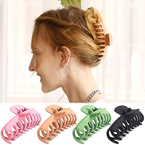 Glamifirsto Large Hair Claw Clips for Women - 4.33 Inch Strong Hold Non-Slip Matte Hair Clips (4 Pack) - Perfect for Thin, Thick & Curly Hair - 90s Style Hair Accessories for Work, Gym & Everyday Use