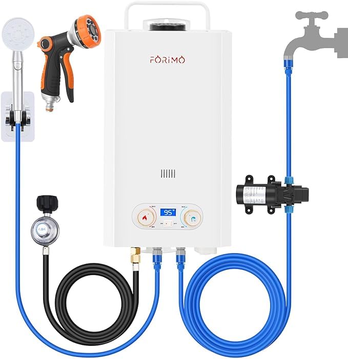 **12L Outdoor Portable Propane Tankless Water Heater - 3.18GPM Instant Hot Water with Digital Display & 2GPM Pump - Multi-Protection for Camping, RV Trips & Off-Grid Living**