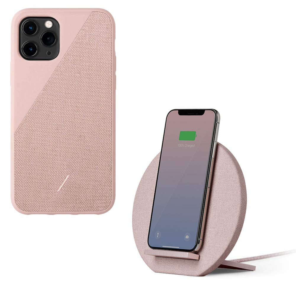 Native Union Clic Canvas Case & Wireless Charging Dock Bundle for iPhone 11 Pro - Rose Gold | Qi-Certified Charger for iPhone & Compatible Devices | Perfect for Home, Office & Travel Charging