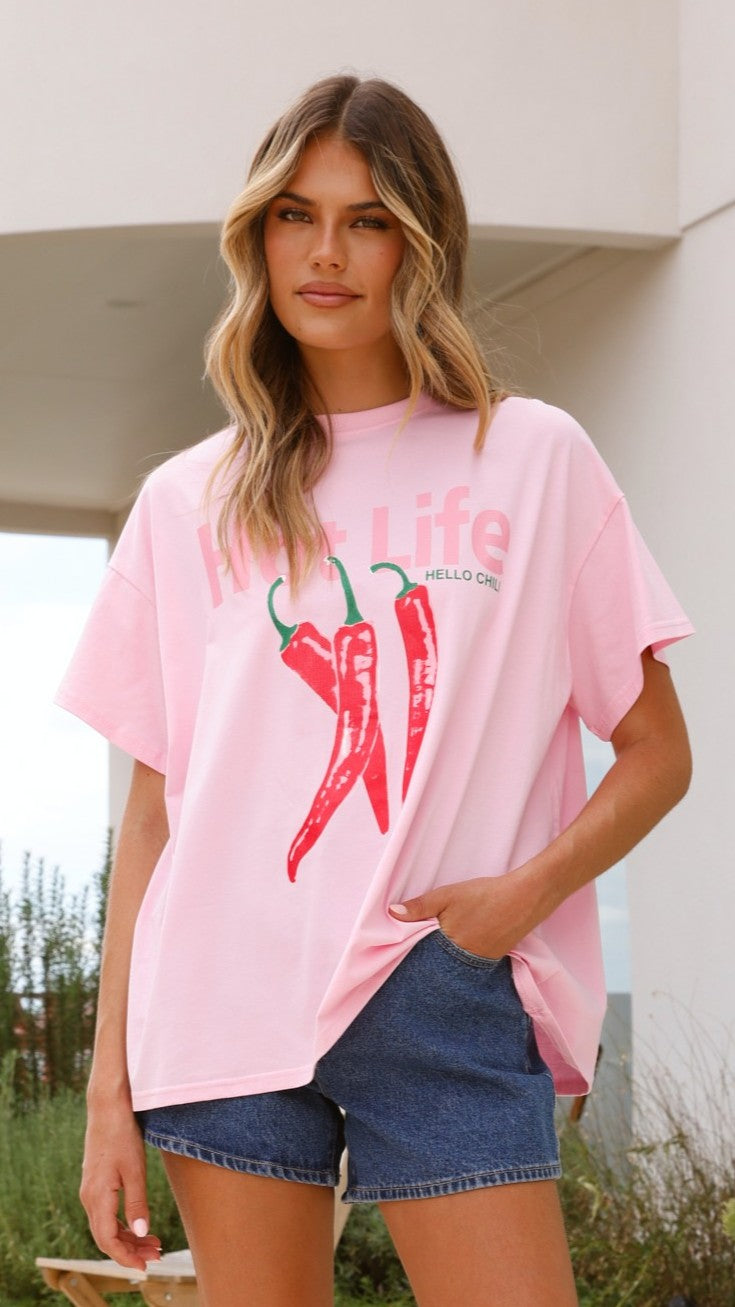 Hot Life Tee - Soft Pink Cotton T-Shirt for Women | Casual Everyday Wear & Summer Outfits
