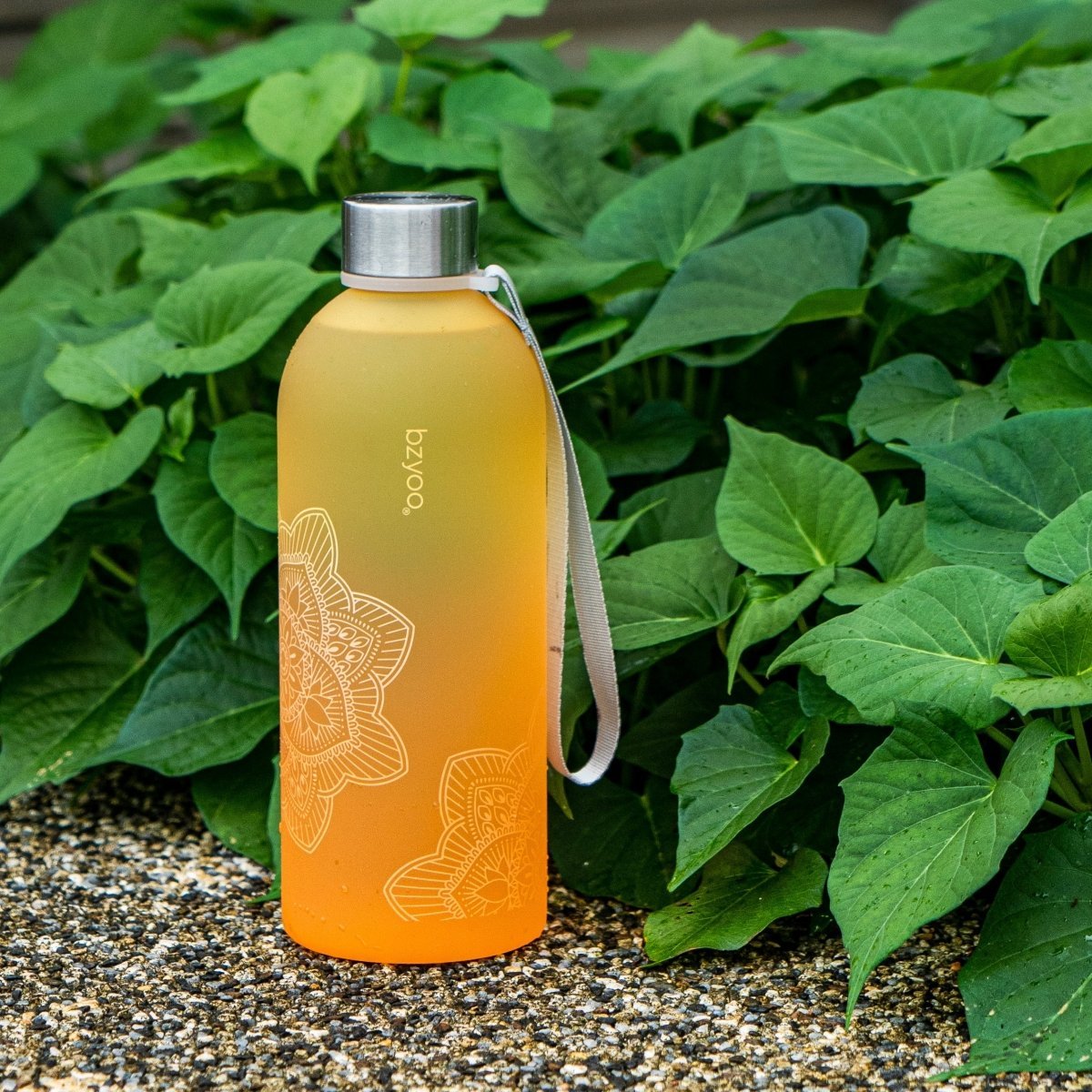 32oz La La Mandala Time Marker Tritan Water Bottle with Carrying Strap - Ombre Orange | BPA-Free Leakproof Sports Water Bottle for Gym, Yoga, Hiking & Outdoor Activities