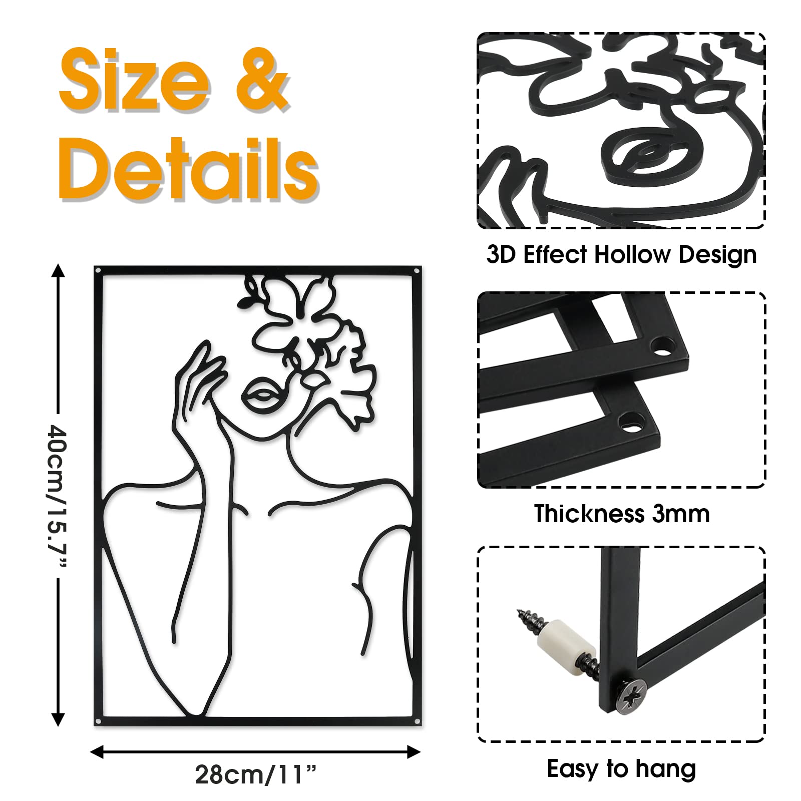 Black Metal Wall Art Set of 3 - 0.12