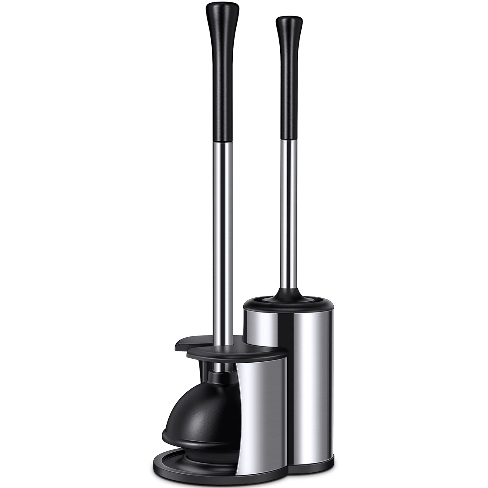 Heavy Duty Toilet Plunger and Bowl Brush Set with Covered Caddy - Bathroom Cleaning Tools for Clogged Drains and Stubborn Stains - Ideal for Apartments, Homes, and Commercial Restrooms (Hidden Storage Design)
