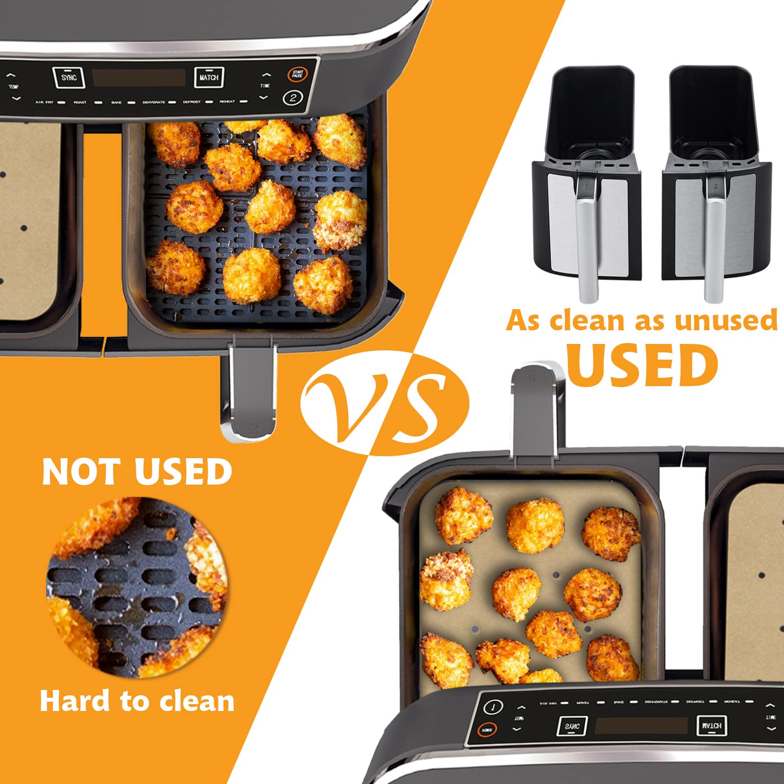 200 Sheets Disposable Air Fryer Parchment Paper Liners - Compatible with Ninja Foodi & 8 Quart 6-in-1 Dual Basket - Non-Stick Rectangle Perforated Baking Sheets for Healthier Cooking | Perfect for Roasting, Baking, and Air Frying Chicken Wings, Vegetables & More