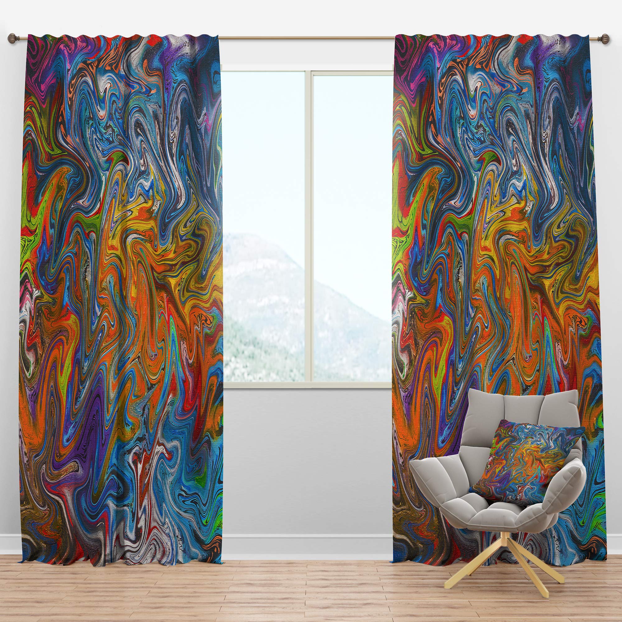 DesignQ Blackout Curtains 'Fractal Flowing Colors' - Thermal Insulated Room Darkening Drapes for Bedroom & Living Room - Single Panel 52x63 Inches - Perfect for Home Theater, Nursery & Light Sleepers