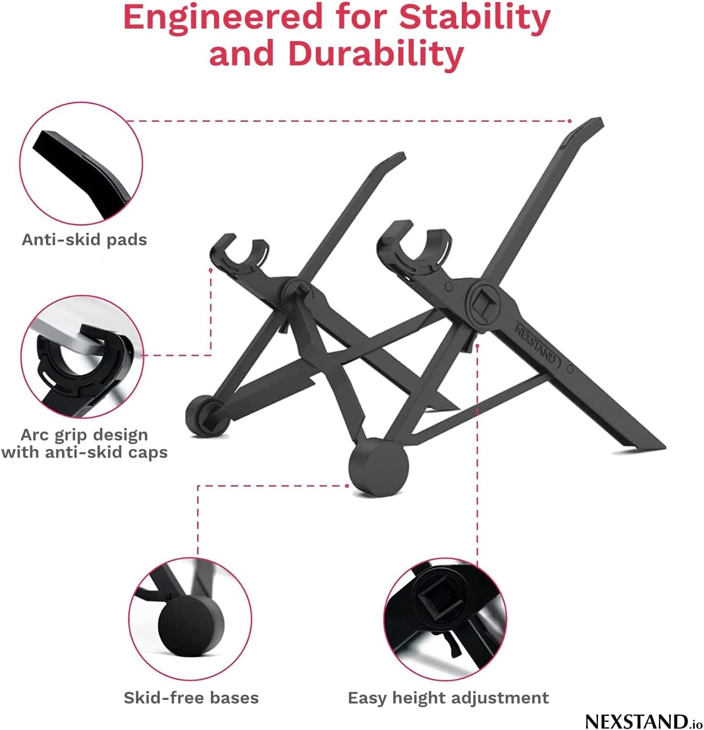 Nexstand Portable Foldable Laptop Stand - Adjustable Height Ergonomic Computer Stand for MacBook, Dell, HP & All Laptops - Perfect for Home Office, Travel & Workspace Setup