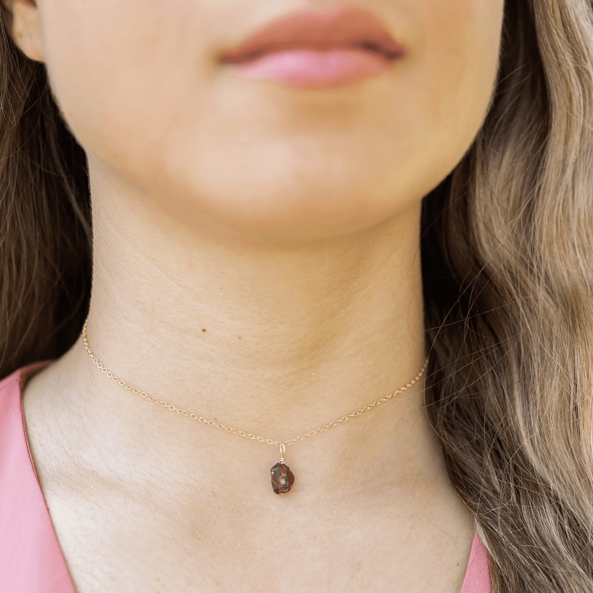 Tiny Rough Garnet Gemstone Pendant Choker Necklace - Natural Bohemian Jewelry for Women - Perfect for Layering, Boho Fashion & Everyday Wear