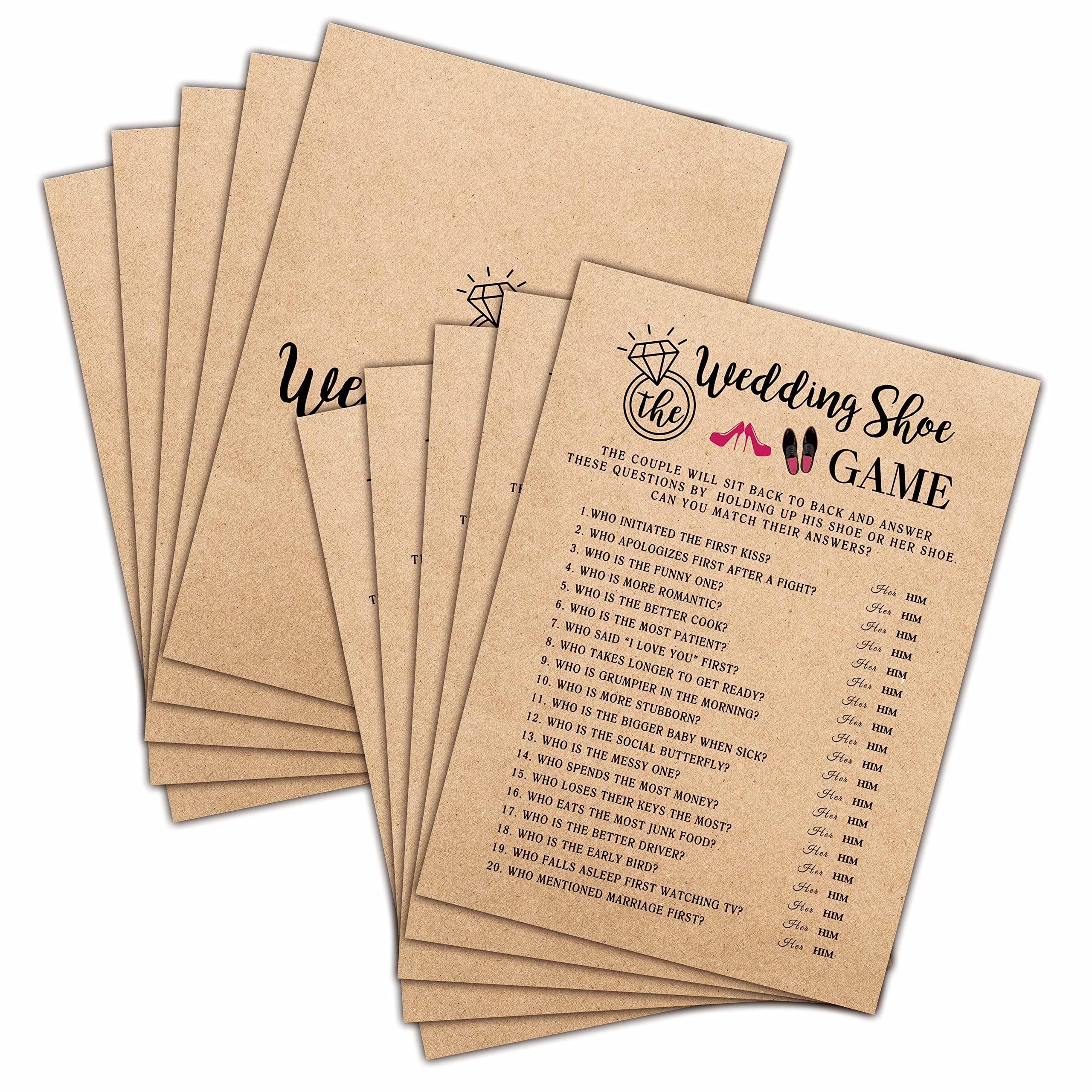 Bridal Shower Game Set - 30 Rustic Kraft Wedding Shoe Game Cards for Engagement, Bachelorette & Wedding Parties - Fun Group Activity & Party Favor Decor - Perfect for Bridal Showers, Wedding Receptions & Girls' Night Celebrations