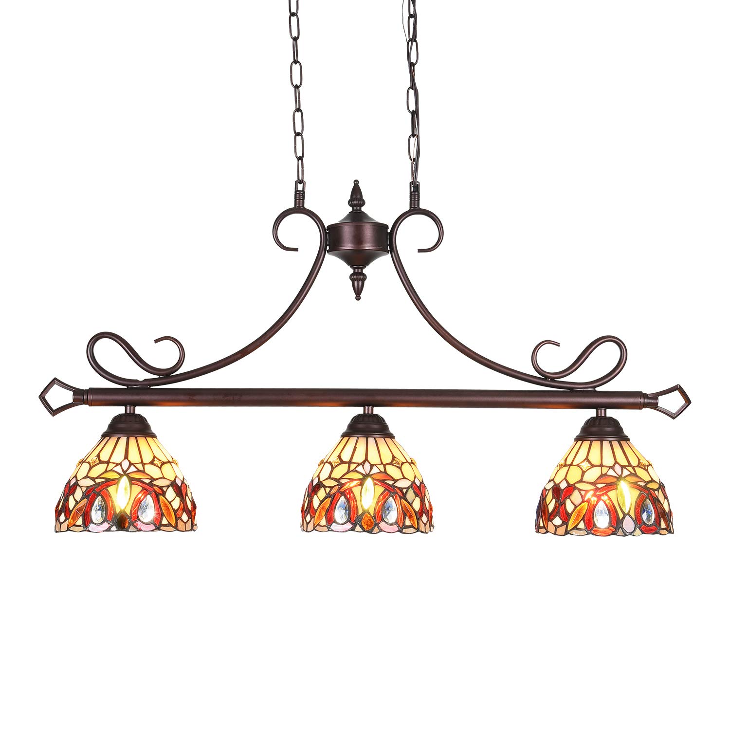 Capulina 3-Light Tiffany Style Pendant Light - Farmhouse Kitchen Island Lighting, Rustic Dining Room Chandelier, Antique Pool Table Lamp with 7