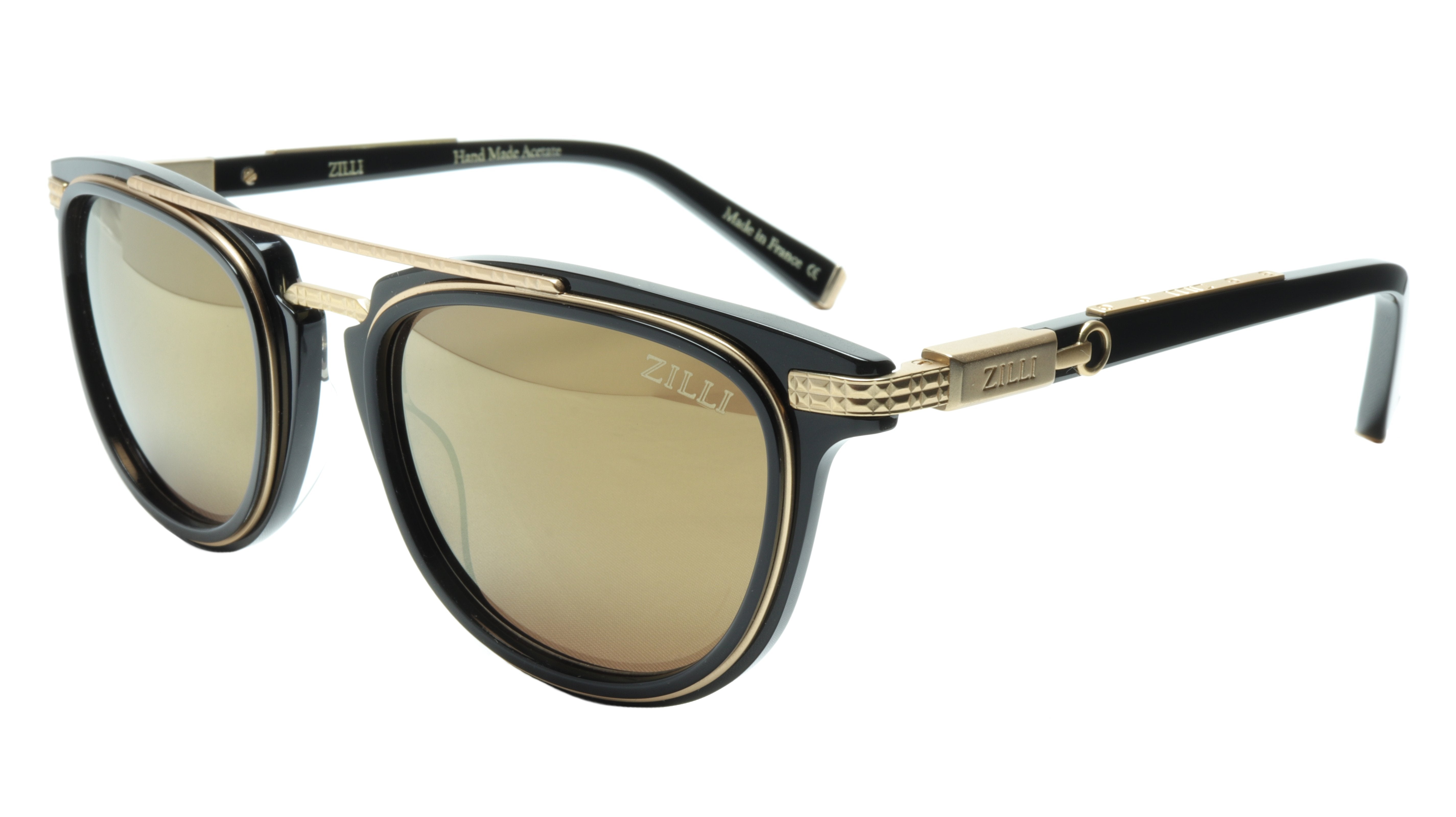 ZILLI Luxury Sunglasses for Men & Women - Titanium Acetate Frame, Black Matte Gold Polarized Lenses - France Made ZI 65019 C05 - Perfect for Driving, Travel & Fashion Accessories