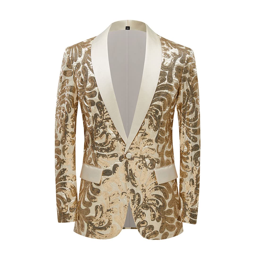 Men's Shiny Gold Sequins Suit Jacket - One Button Tuxedo Blazer for Wedding, Prom, Party & Banquet | Formal Evening Wear & Special Occasion Outfit