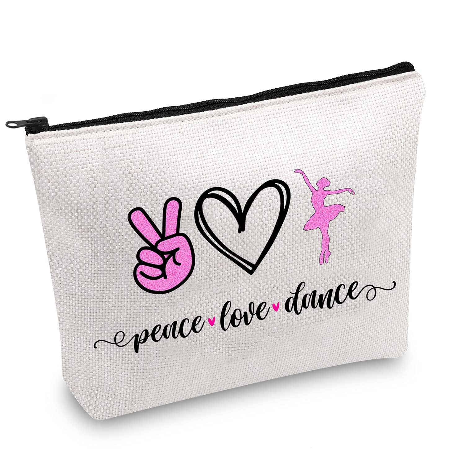 JXGZSO Ballet Dance Makeup Bag - Waterproof Cosmetic Organizer Pouch for Dancers, Coaches & Ballet Girls - Perfect Gift for Dance Classes, Recitals & Performances (Peace Love Dance Design)