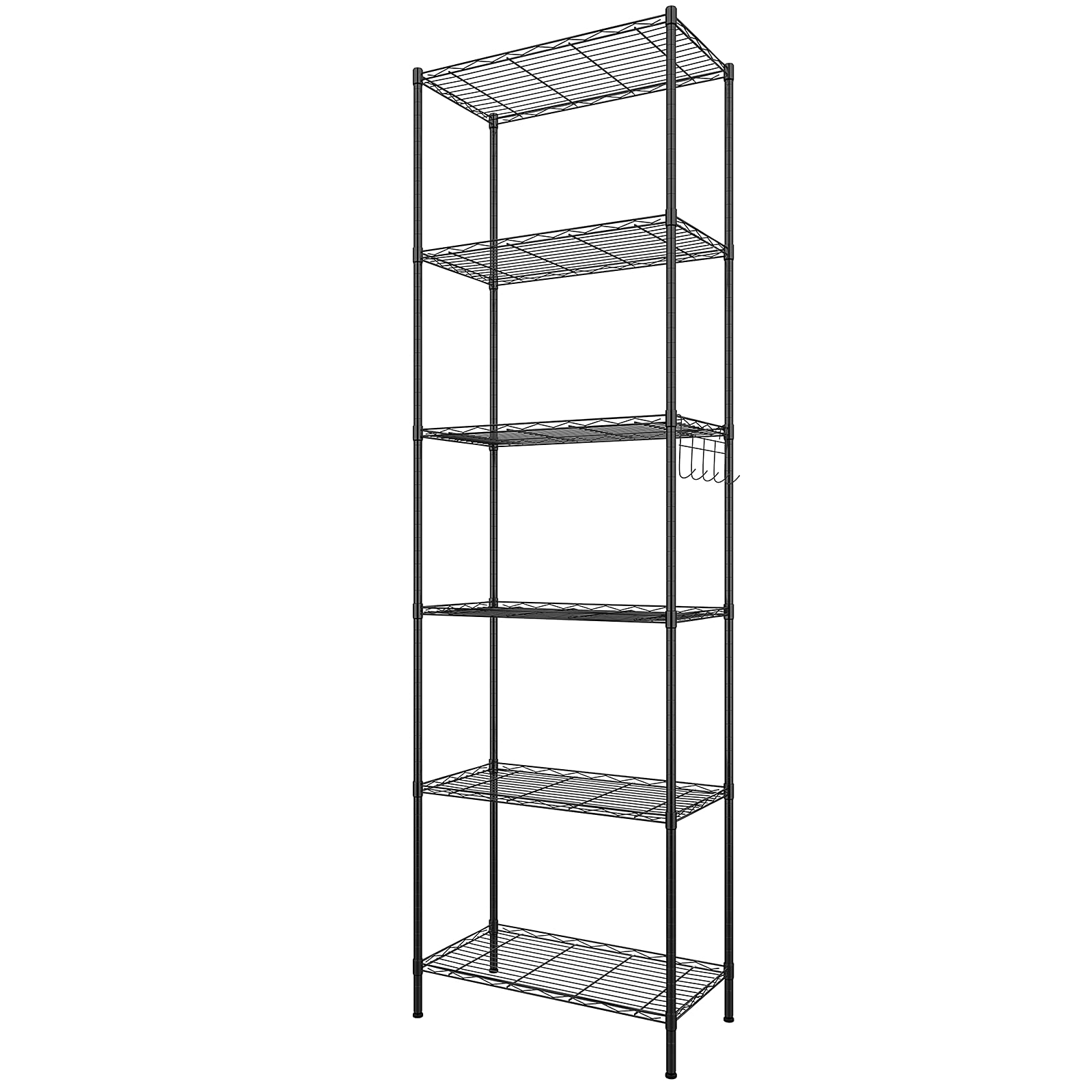 Himimi 6-Tier Adjustable Metal Wire Shelving Unit - Heavy Duty Steel Storage Rack with Side Hooks for Kitchen, Garage, Pantry Organization - Black