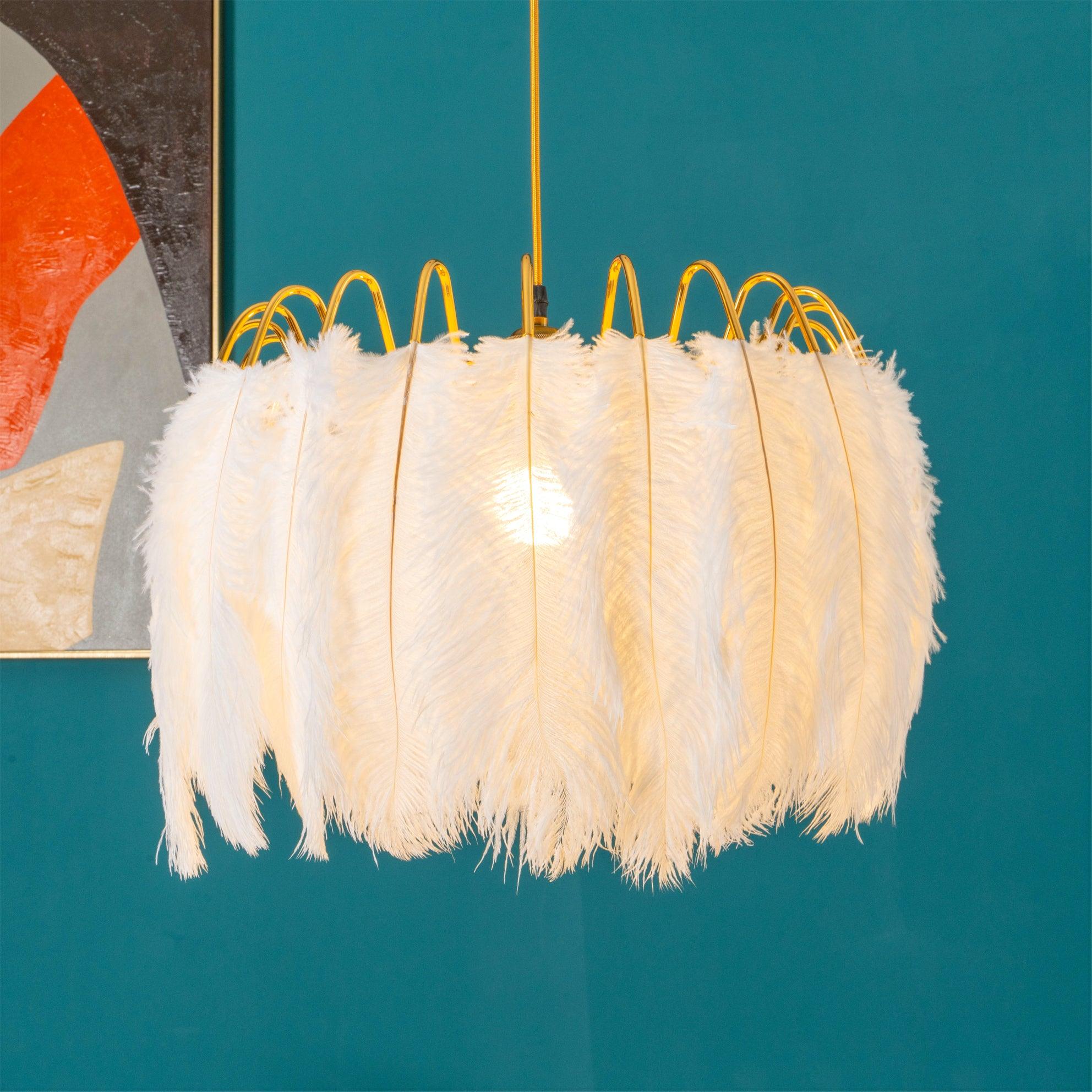 Feather Pendant Lamp - Handmade Bohemian Style Ceiling Light Fixture for Living Room, Bedroom, Dining Room & Kitchen Decor