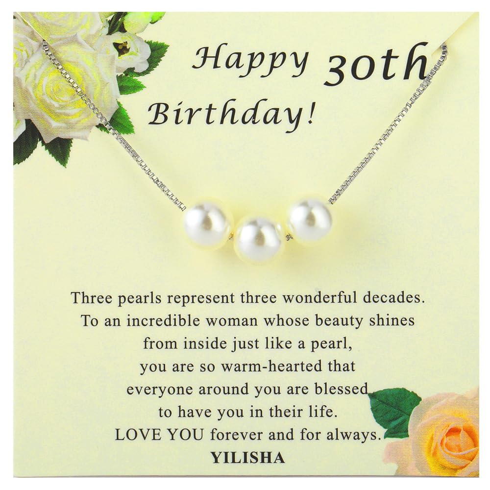 30th Birthday Gifts for Women - Sterling Silver Adjustable Pearl Necklace for Daughter, Wife, Mother - Perfect for Anniversary, Graduation & Special Occasions