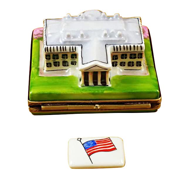 Rochard Limoges Box - White House Collectible with Removable Flag | Hand-Painted Porcelain Trinket Box | Perfect for Home Decor, Gift Giving & Collectors