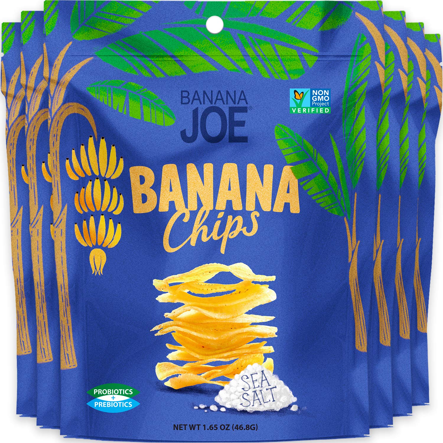 Banana Joe Sea Salt Banana Chips - Healthy Vegan Snacks with 1 Billion Probiotics, Gluten Free, Paleo, Non-GMO, Unsweetened Dried Bananas for Adults & Kids | Perfect for School Lunches, Office Snacks & On-the-Go Energy Boost