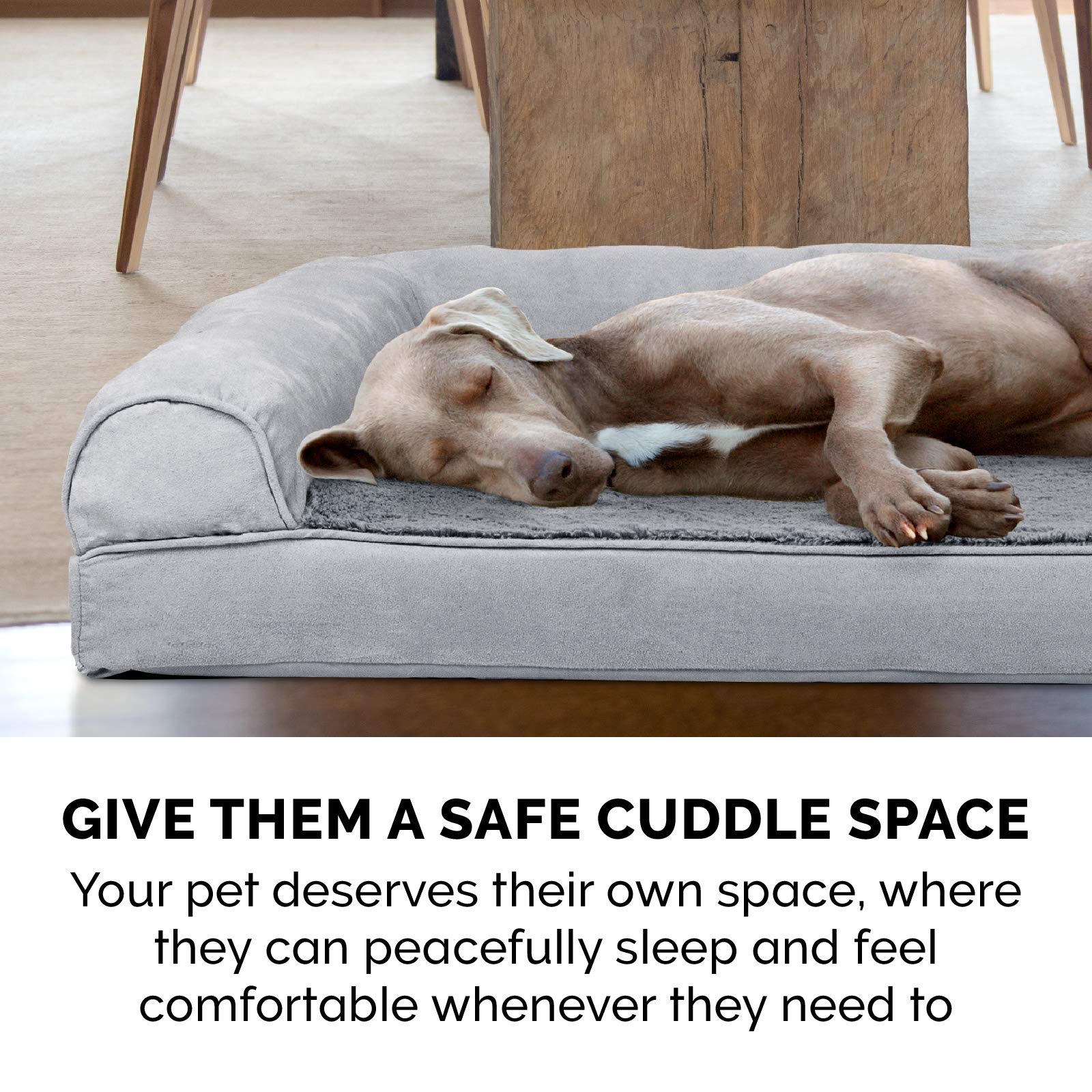 Furhaven Orthopedic Memory Foam Dog Bed for Large Dogs up to 95 lbs - Plush & Suede Sofa-Style Pet Bed with Removable Bolsters & Machine Washable Cover - Gray Jumbo/XL Size - Perfect for Living Room, Bedroom or Crate Comfort