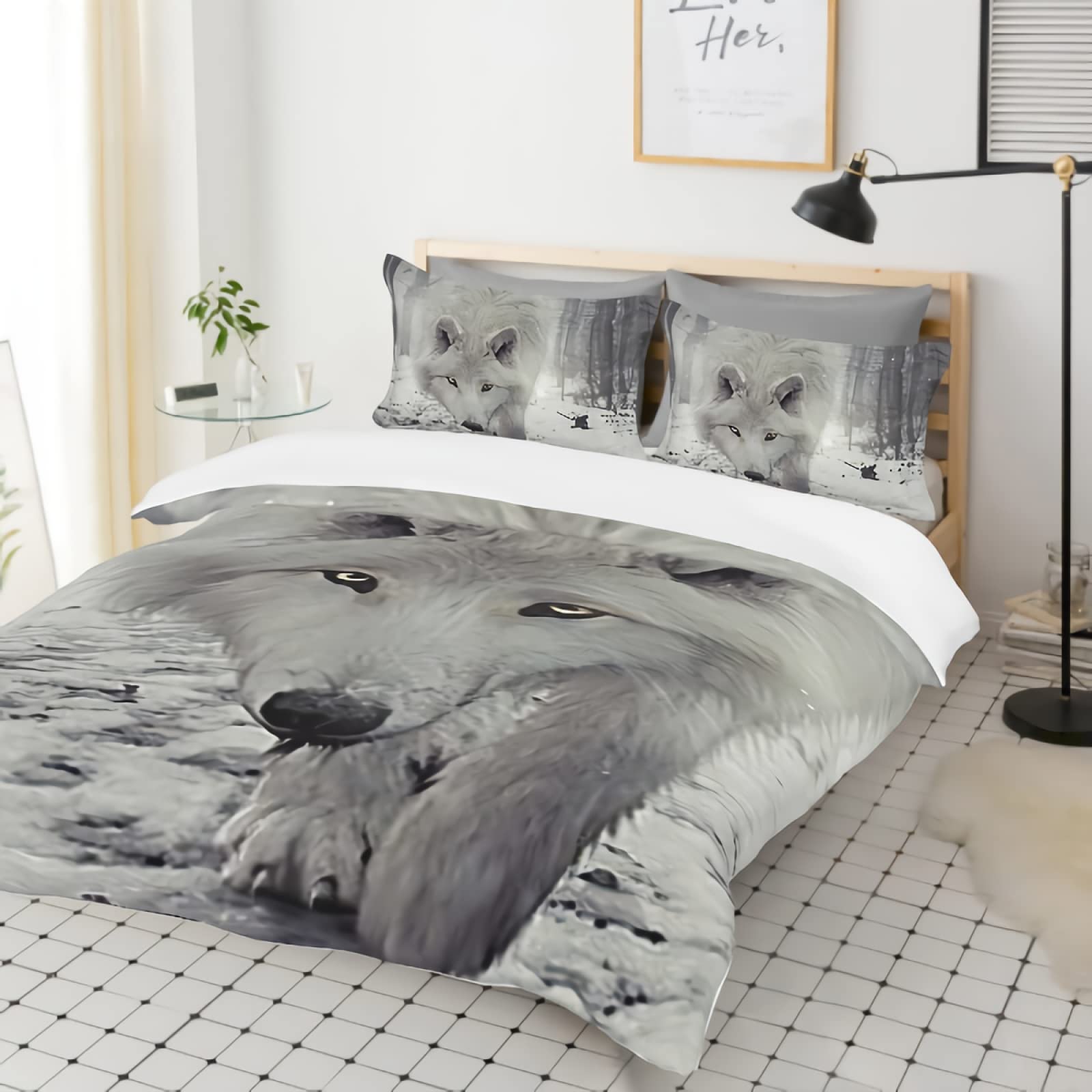 GREDBH 3D Snow Wolf Comforter Set Queen Size - Ultra Soft Bedding Quilt Duvet Cover with 2 Pillowcases | Winter Themed Bedroom Decor for Cozy Cabin, Lodge, or Wolf Lover's Room