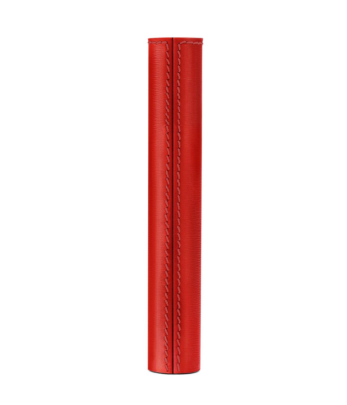 Premium Red Leather Mascara Case Holder - Travel-Friendly Makeup Organizer for Eyebrow Brushes & Eyeliner (Perfect for Home, Travel & Gift Giving)