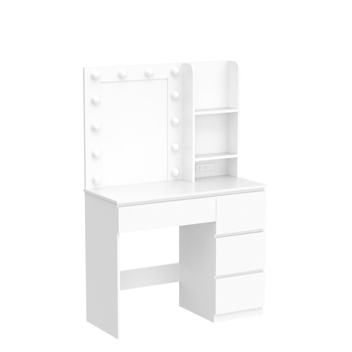 Vabches 37-inch Makeup Vanity with LED Lights & Power Strip - White Vanity Desk with 4 Drawers, Lighted Mirror & 3 Color Modes - Perfect for Bedroom, Dressing Room & Beauty Salon