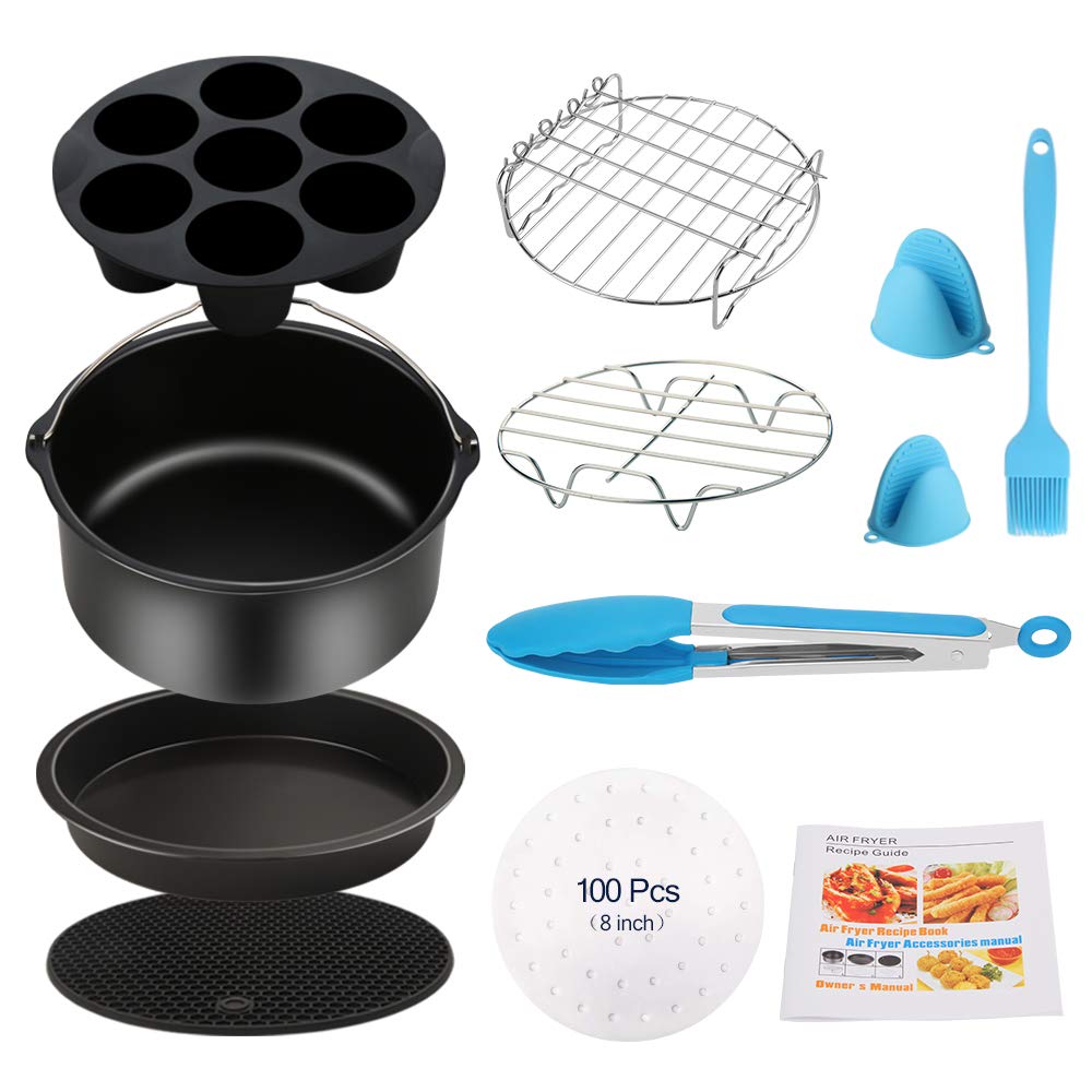 11-Piece Air Fryer Accessories Set Compatible with Philips Ultrean Ninja Vremi - Includes Cake Barrel & Pizza Pan - Fits 3.7QT to 5.8QT Air Fryers - Perfect for Baking, Roasting & Healthy Cooking at Home