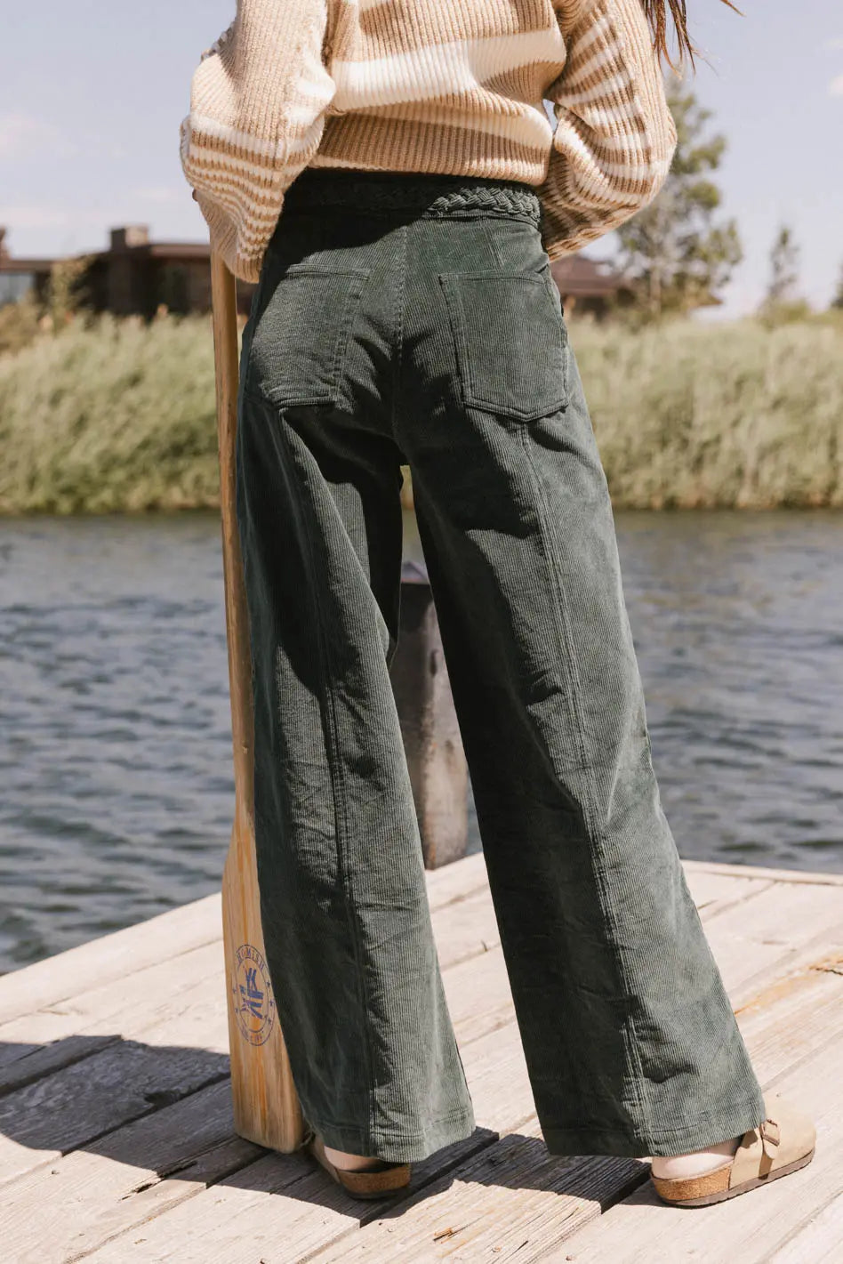 Ariella Women's Corduroy Pants in Teal Green - Comfortable Stretch Fit for Casual Wear & Fall Fashion - Final Sale