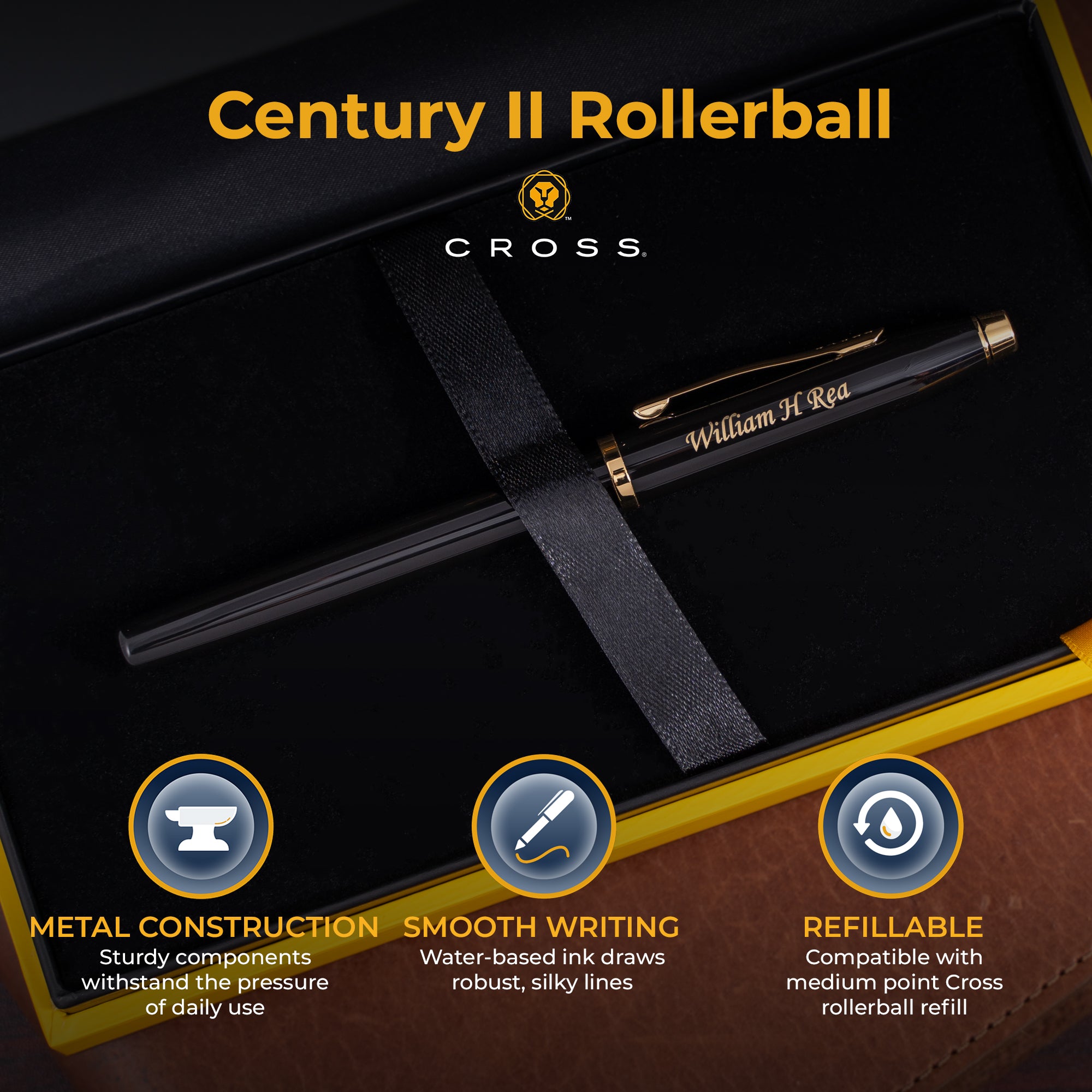 Cross Century II Rollerball Pen - Premium Black Lacquer Finish | Elegant Writing Instrument for Office, Business & Gift Giving