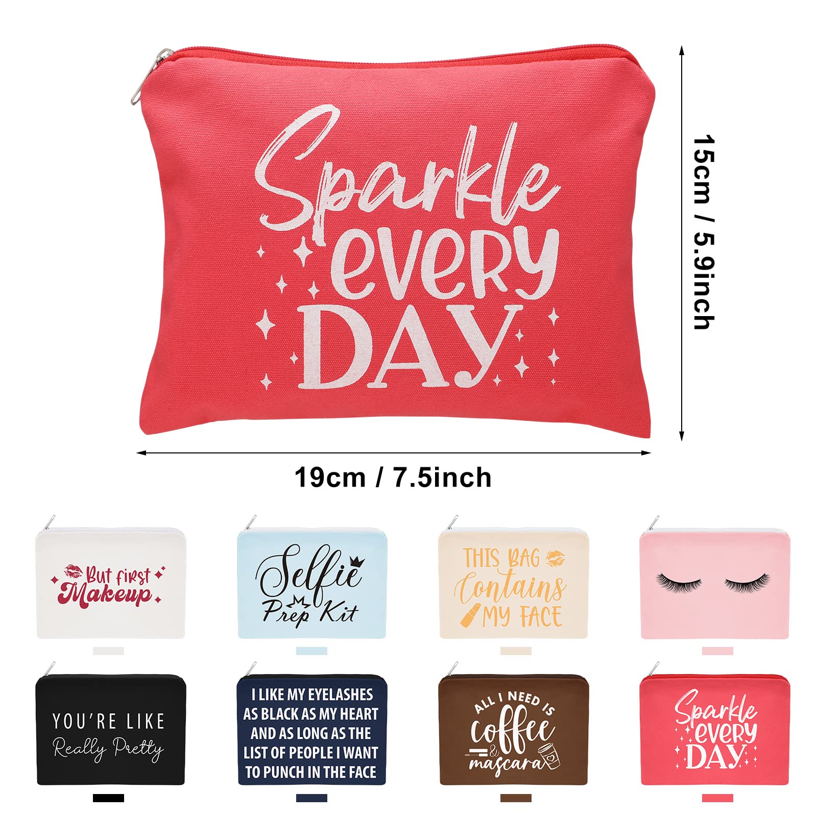 WeeWooday 16-Pack Colorful Canvas Makeup Bags with Zippers - Funny Inspirational Cosmetic Pouches for Women | Travel Toiletry Organizer, Gym Essentials & Gift Set (Stylish Patterns)