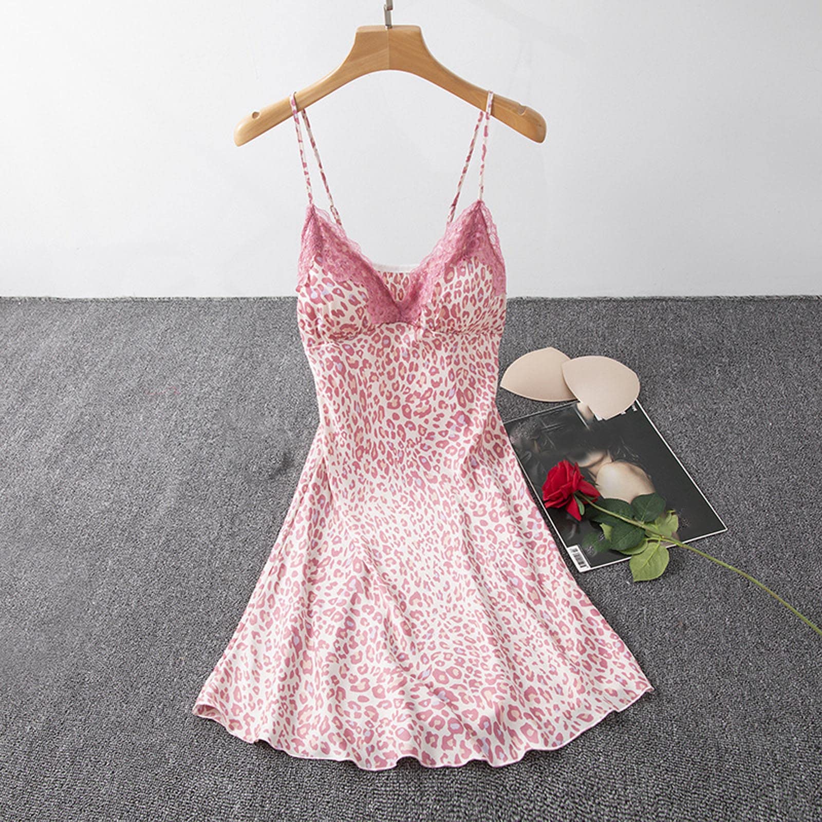 Sexy Lace Satin Chemise Nightgown - Women's Babydoll Lingerie Set with Suspender Straps, Comfortable Sleepwear & Pajamas for Romantic Nights, Boudoir Photography, and Special Occasions