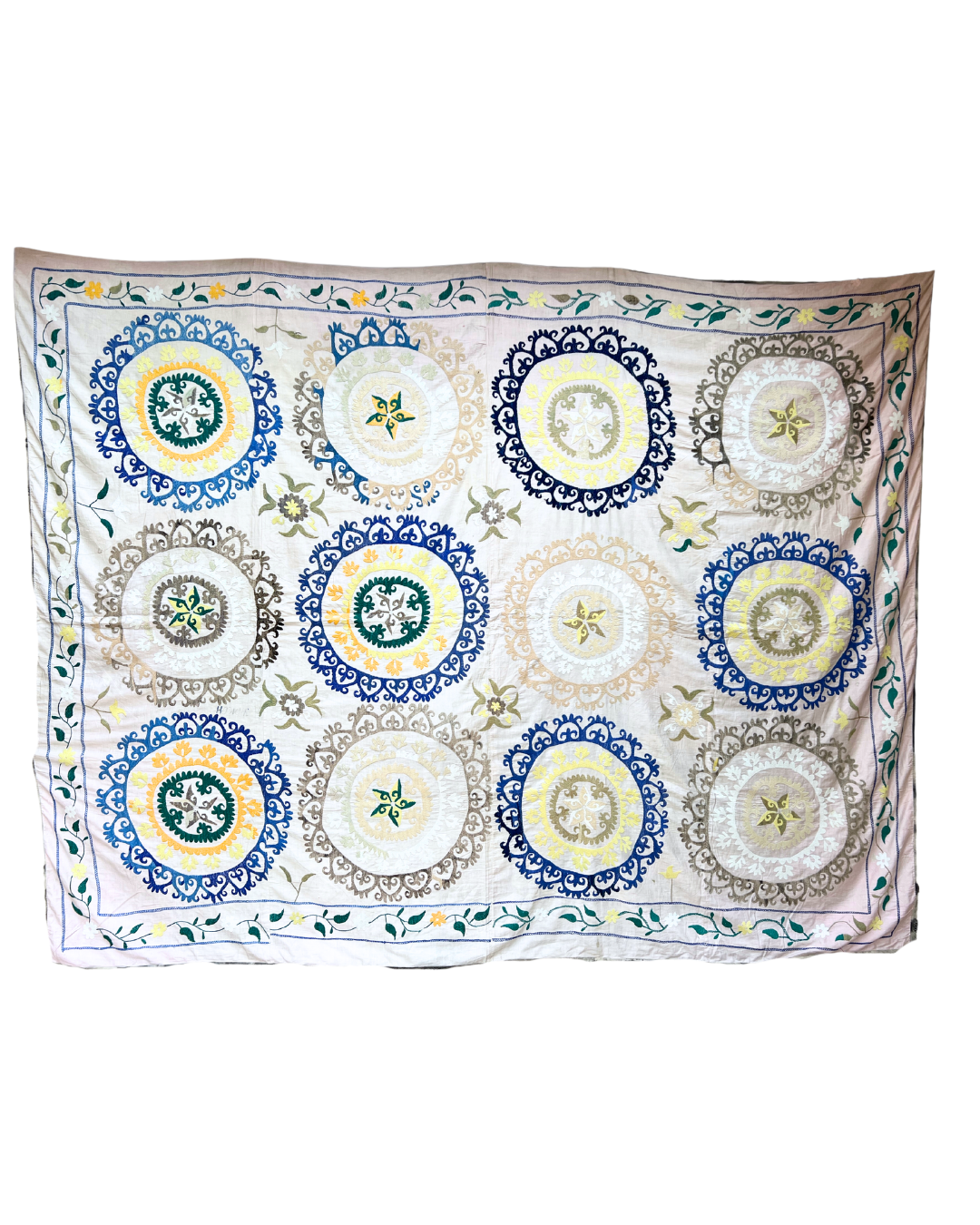 Extra Large Suzani 024 - Premium Handmade Cotton Embroidered Throw Blanket - Boho Chic Home Decor for Living Room, Bedroom & Outdoor Use