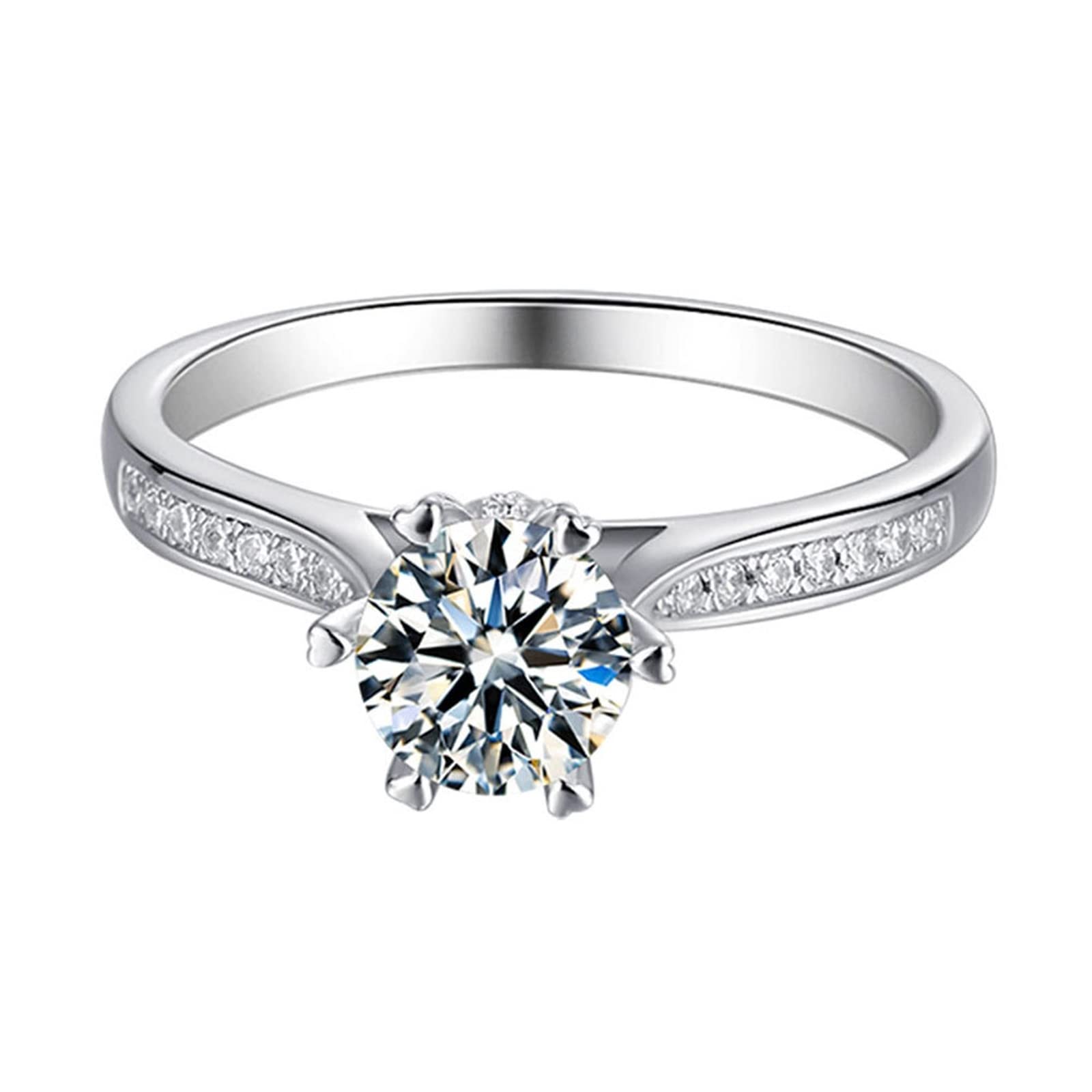 Women's Wedding Ring - 925 Sterling Silver Moissanite Half Eternity Band with 6-Prong Heart Setting (1ct Round Cut) | Perfect for Engagement, Anniversary & Valentine's Day Gifts